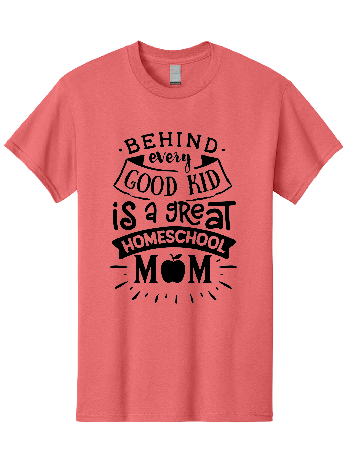 Behind-Every-Good-Kid Men'S Graphic Tee, 100% Cotton, Comfortable Casual Summer Wear, Machine Washable, Homeschool Mom Appreciation, Proud Homeschool Parent, Homeschooling Inspiration, Supportive Mom Quote, Apple Symbol Education Aab319 29