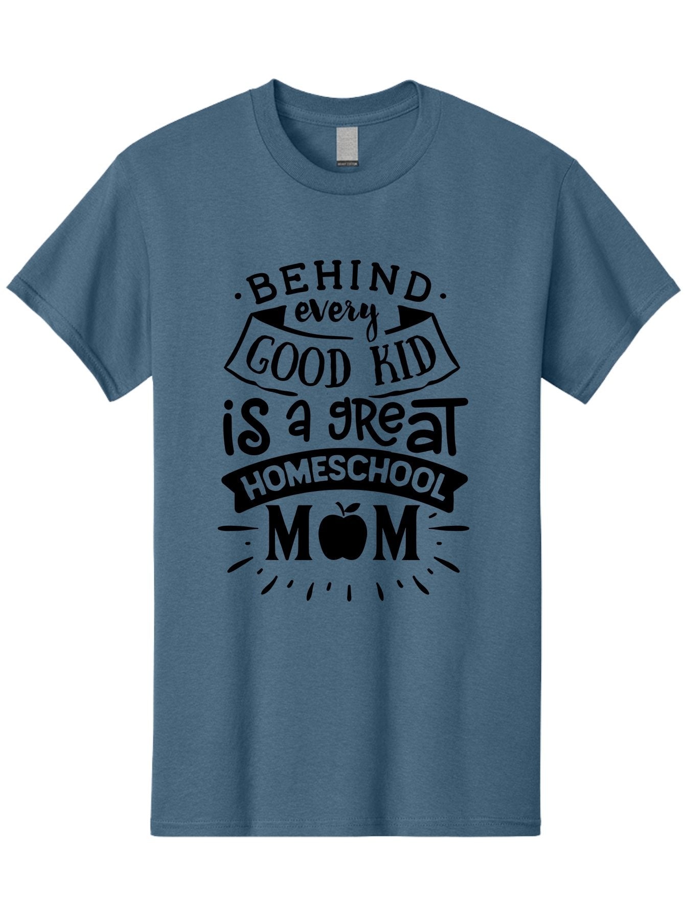 Behind-Every-Good-Kid Men'S Graphic Tee, 100% Cotton, Comfortable Casual Summer Wear, Machine Washable, Homeschool Mom Appreciation, Proud Homeschool Parent, Homeschooling Inspiration, Supportive Mom Quote, Apple Symbol Education Aab319 3