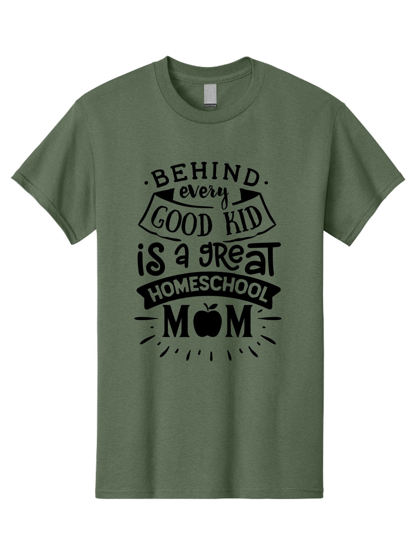 Behind-Every-Good-Kid Men'S Graphic Tee, 100% Cotton, Comfortable Casual Summer Wear, Machine Washable, Homeschool Mom Appreciation, Proud Homeschool Parent, Homeschooling Inspiration, Supportive Mom Quote, Apple Symbol Education Aab319 9