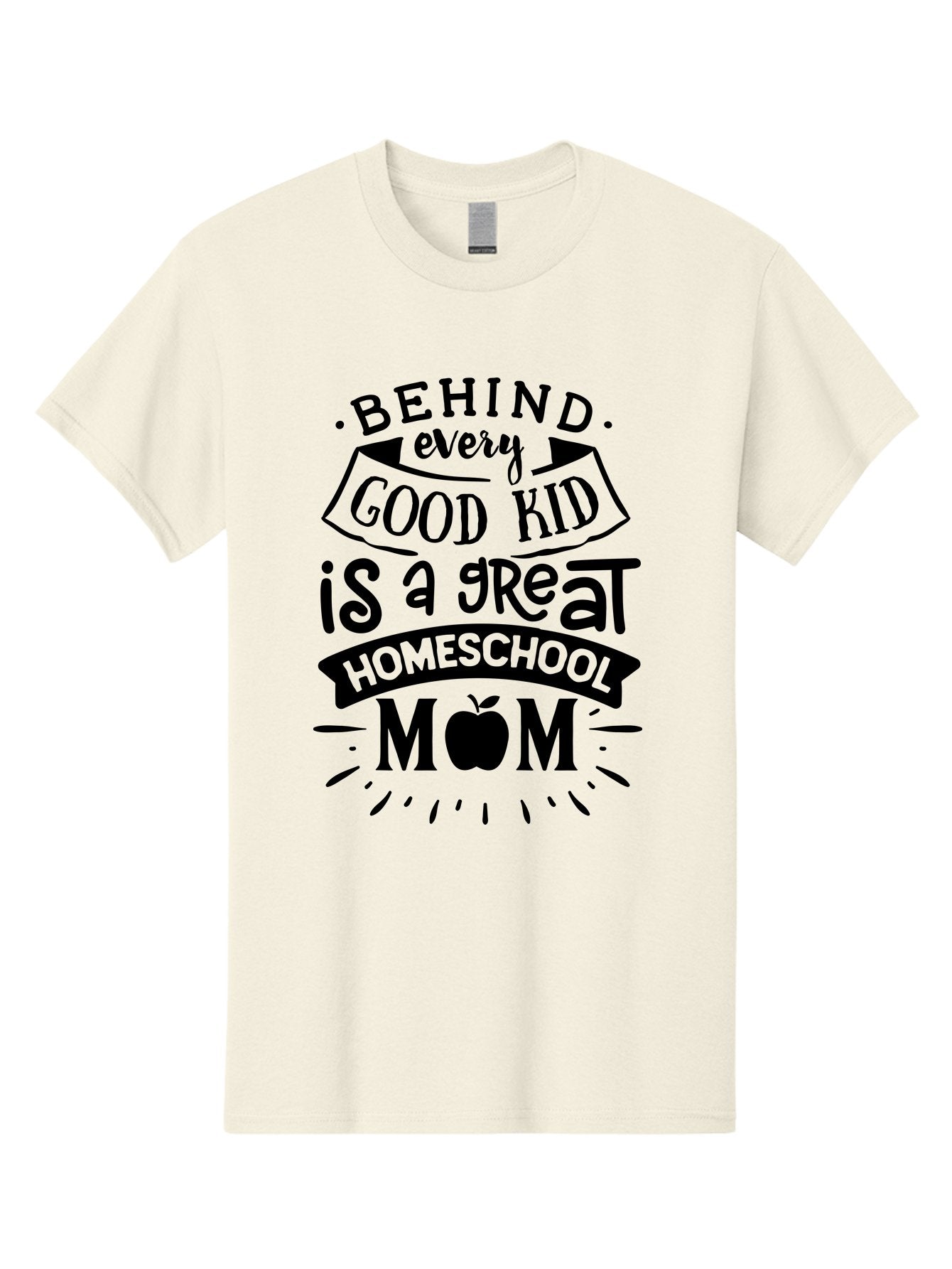 Behind-Every-Good-Kid Men'S Graphic Tee, 100% Cotton, Comfortable Casual Summer Wear, Machine Washable, Homeschool Mom Appreciation, Proud Homeschool Parent, Homeschooling Inspiration, Supportive Mom Quote, Apple Symbol Education Aab319 10