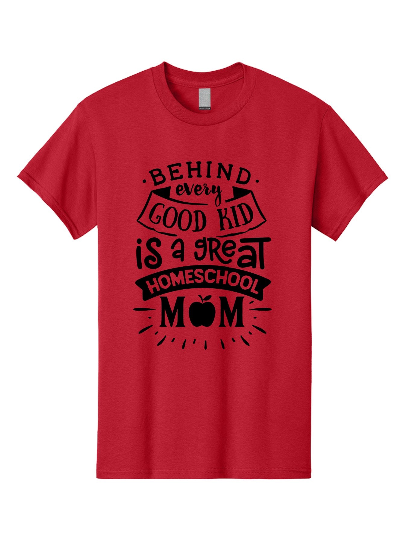 Behind-Every-Good-Kid Men'S Graphic Tee, 100% Cotton, Comfortable Casual Summer Wear, Machine Washable, Homeschool Mom Appreciation, Proud Homeschool Parent, Homeschooling Inspiration, Supportive Mom Quote, Apple Symbol Education Aab319 12