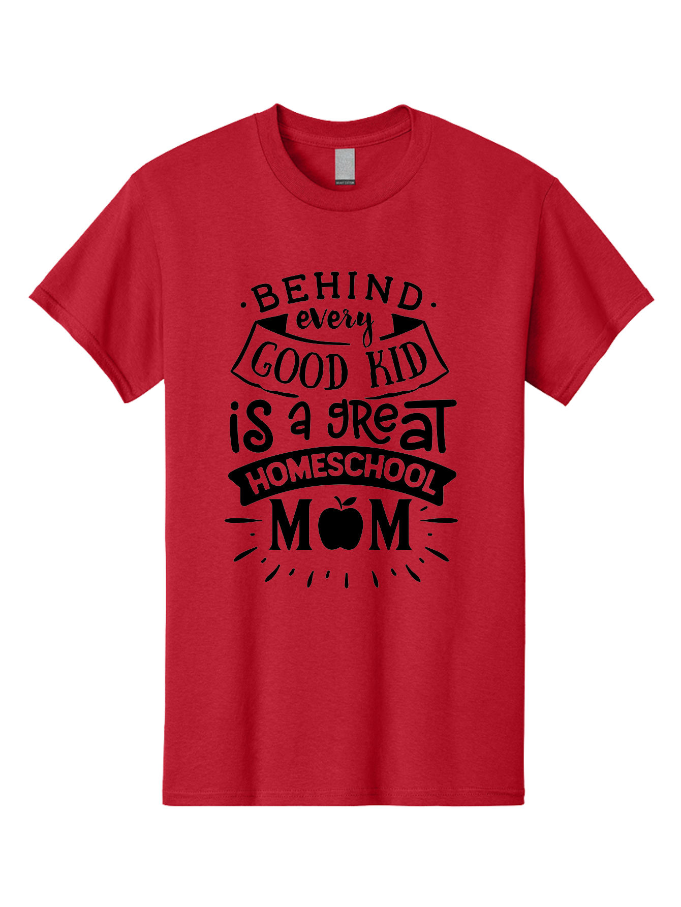 Behind-Every-Good-Kid Men'S Graphic Tee, 100% Cotton, Comfortable Casual Summer Wear, Machine Washable, Homeschool Mom Appreciation, Proud Homeschool Parent, Homeschooling Inspiration, Supportive Mom Quote, Apple Symbol Education Aab319 5