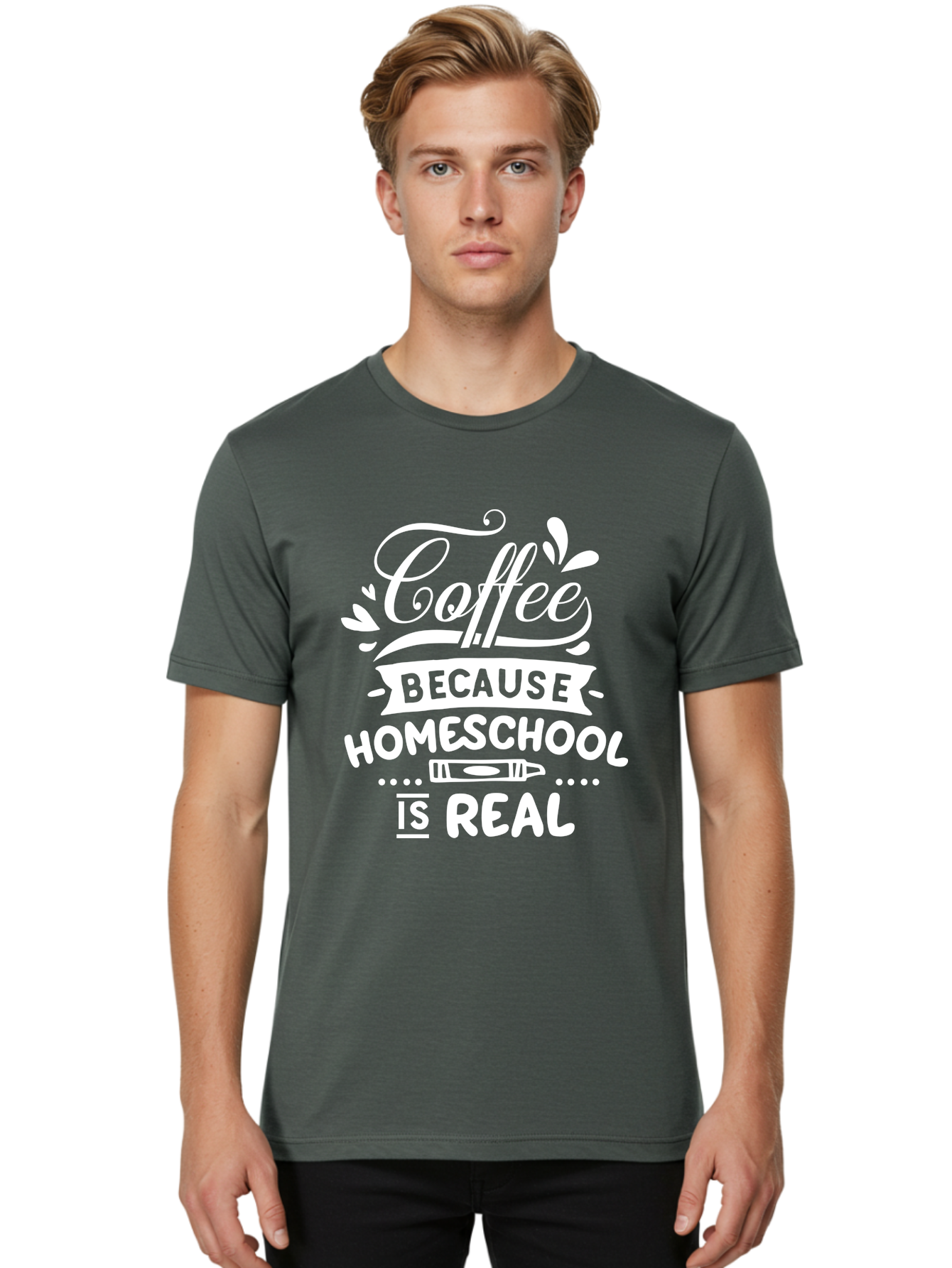Coffee-Because-Homeschool-Is-Real-1 Men'S Graphic Tee, 100% Cotton, Comfortable Casual Summer Wear, Machine Washable, Homeschooling, Coffee Humor, Parenting Joke, Educational Quote, Teacher Humor, Coffee Lover, Homeschool Mom, Funny Saying Aab324 20
