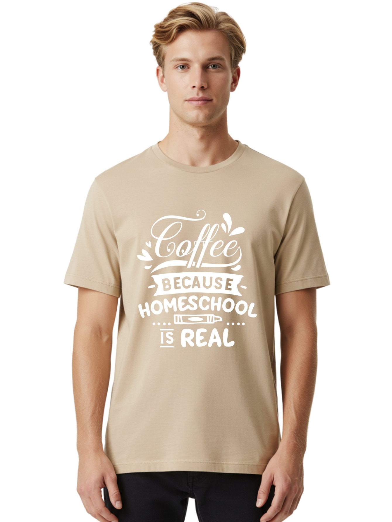 Coffee-Because-Homeschool-Is-Real-1 Men'S Graphic Tee, 100% Cotton, Comfortable Casual Summer Wear, Machine Washable, Homeschooling, Coffee Humor, Parenting Joke, Educational Quote, Teacher Humor, Coffee Lover, Homeschool Mom, Funny Saying Aab324 28