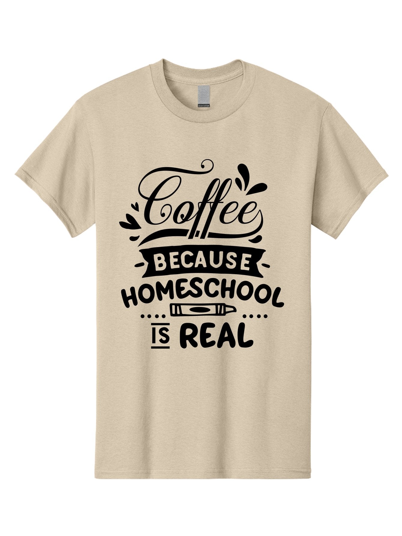 Coffee-Because-Homeschool-Is-Real Men'S Graphic Tee, 100% Cotton, Comfortable Casual Summer Wear, Machine Washable, Homeschooling Humor, Coffee Humor, Funny Quote, Homeschool Mom Quote, Coffee Lover Gift, Teacher Gift, Classroom Humor, Aab325