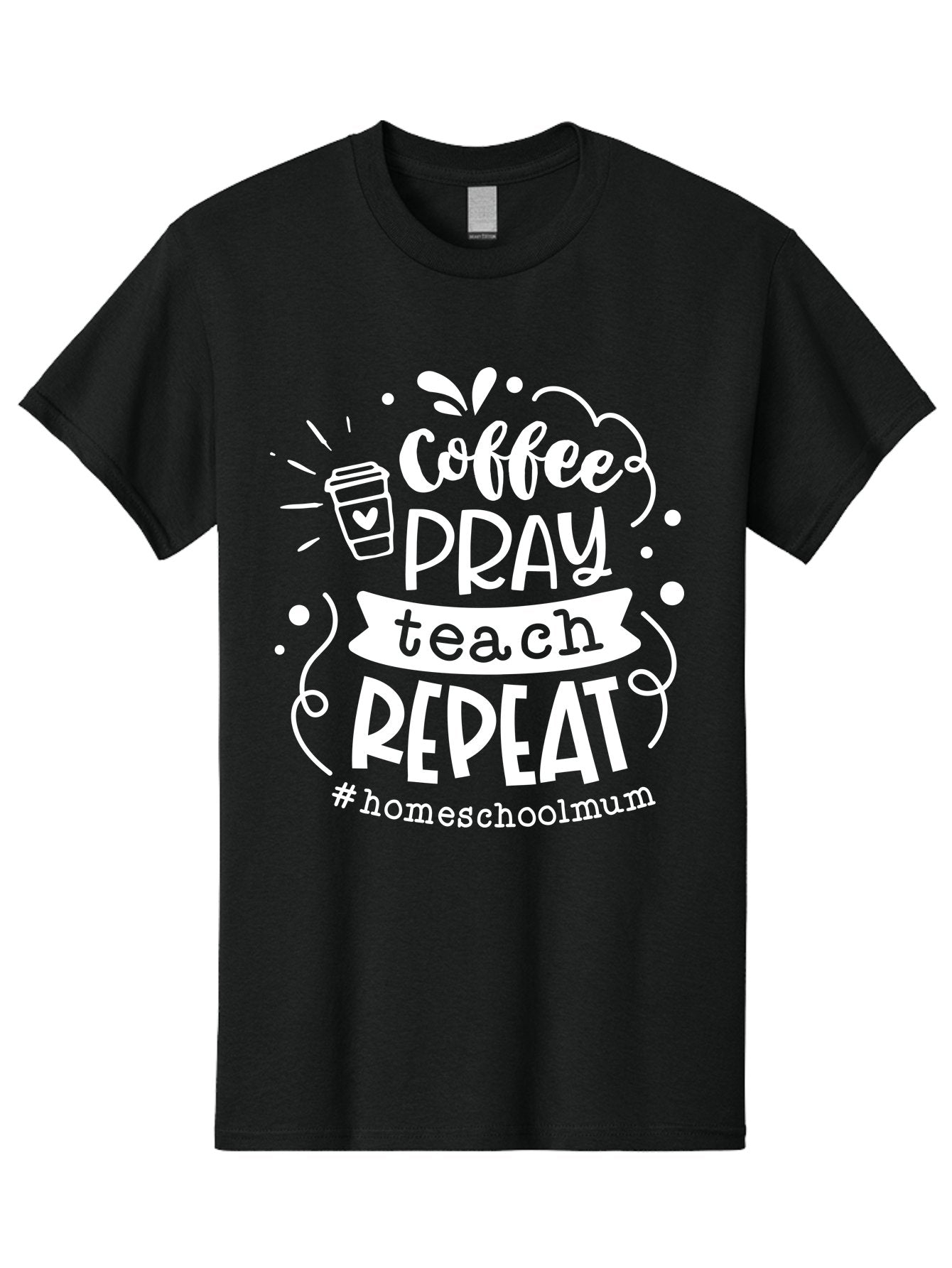 Coffee-Pray-Teach-Repeat-1 Men'S Graphic Tee, 100% Cotton, Comfortable Casual Summer Wear, Machine Washable, Coffee, Pray, Teach, Repeat, Homeschool Mum, Inspirational Quotes, Motivational Phrases, Coffee Cup, Heart Symbol, Modern Typography, Aab326 15
