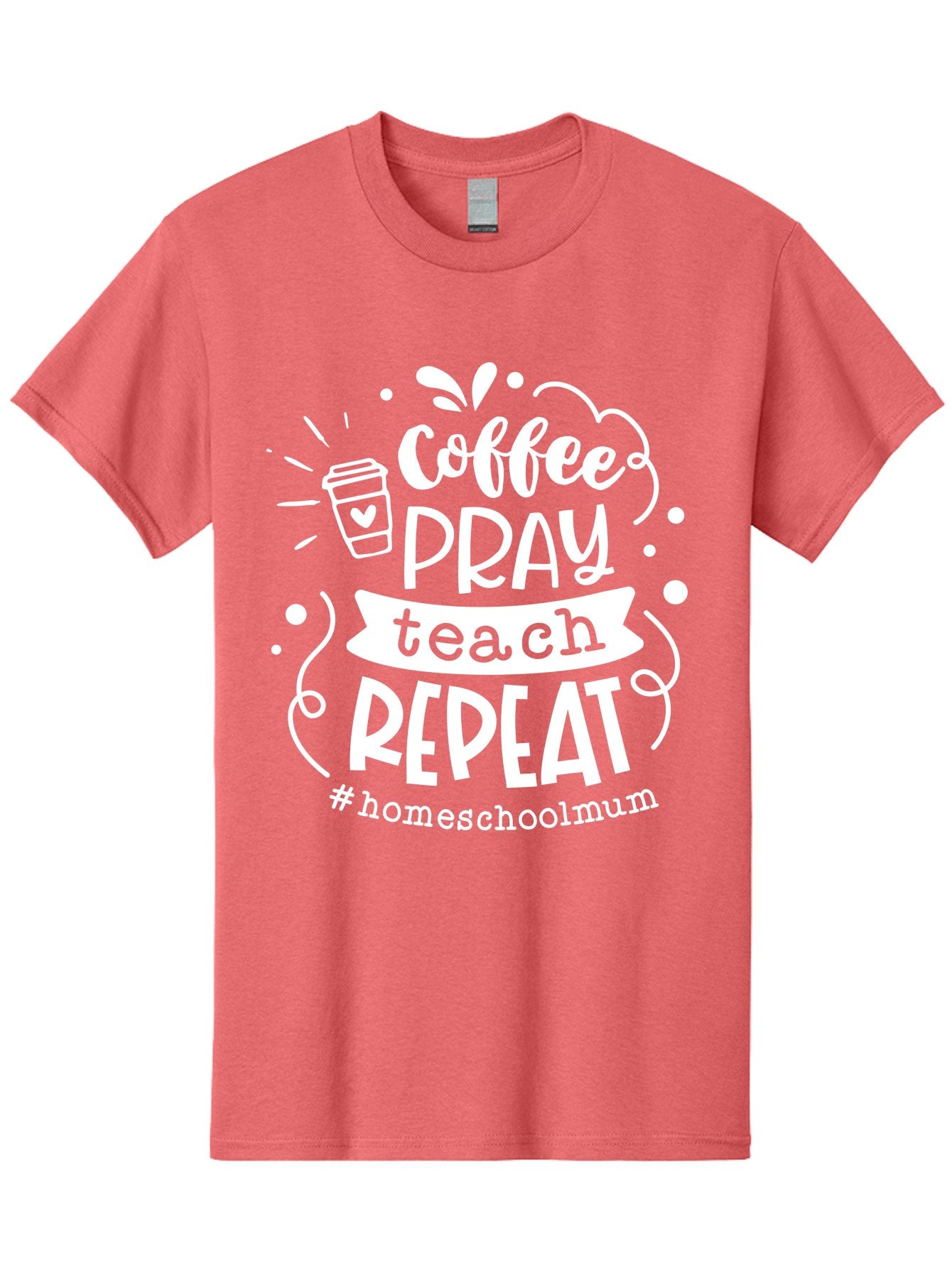 Coffee-Pray-Teach-Repeat-1 Men'S Graphic Tee, 100% Cotton, Comfortable Casual Summer Wear, Machine Washable, Coffee, Pray, Teach, Repeat, Homeschool Mum, Inspirational Quotes, Motivational Phrases, Coffee Cup, Heart Symbol, Modern Typography, Aab326 10
