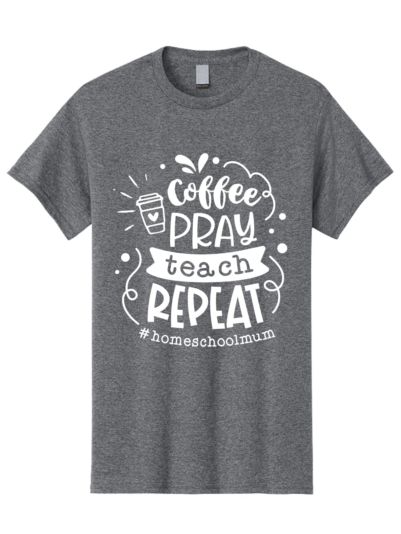 Coffee-Pray-Teach-Repeat-1 Men'S Graphic Tee, 100% Cotton, Comfortable Casual Summer Wear, Machine Washable, Coffee, Pray, Teach, Repeat, Homeschool Mum, Inspirational Quotes, Motivational Phrases, Coffee Cup, Heart Symbol, Modern Typography, Aab326 14