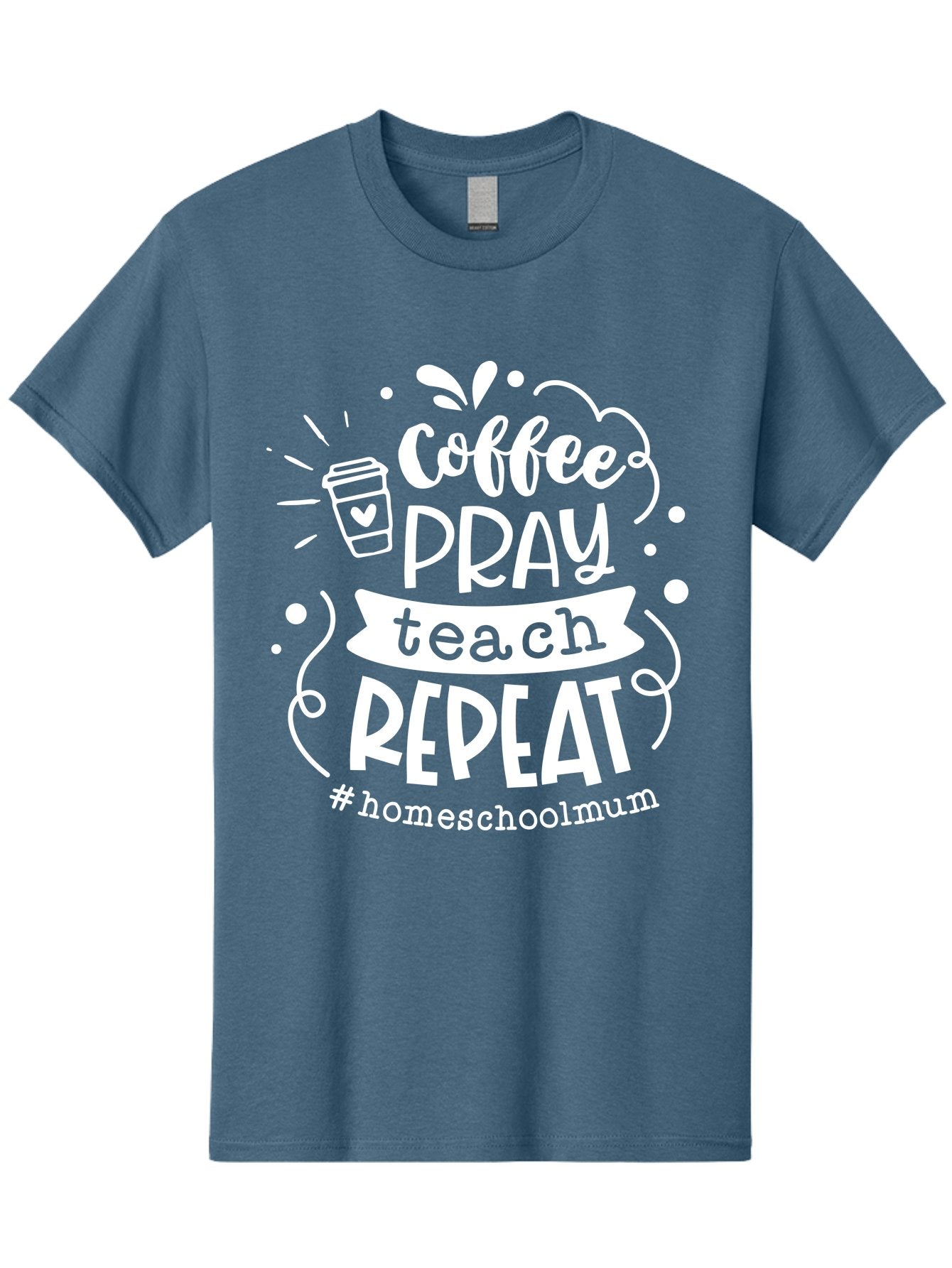 Coffee-Pray-Teach-Repeat-1 Men'S Graphic Tee, 100% Cotton, Comfortable Casual Summer Wear, Machine Washable, Coffee, Pray, Teach, Repeat, Homeschool Mum, Inspirational Quotes, Motivational Phrases, Coffee Cup, Heart Symbol, Modern Typography, Aab326 11