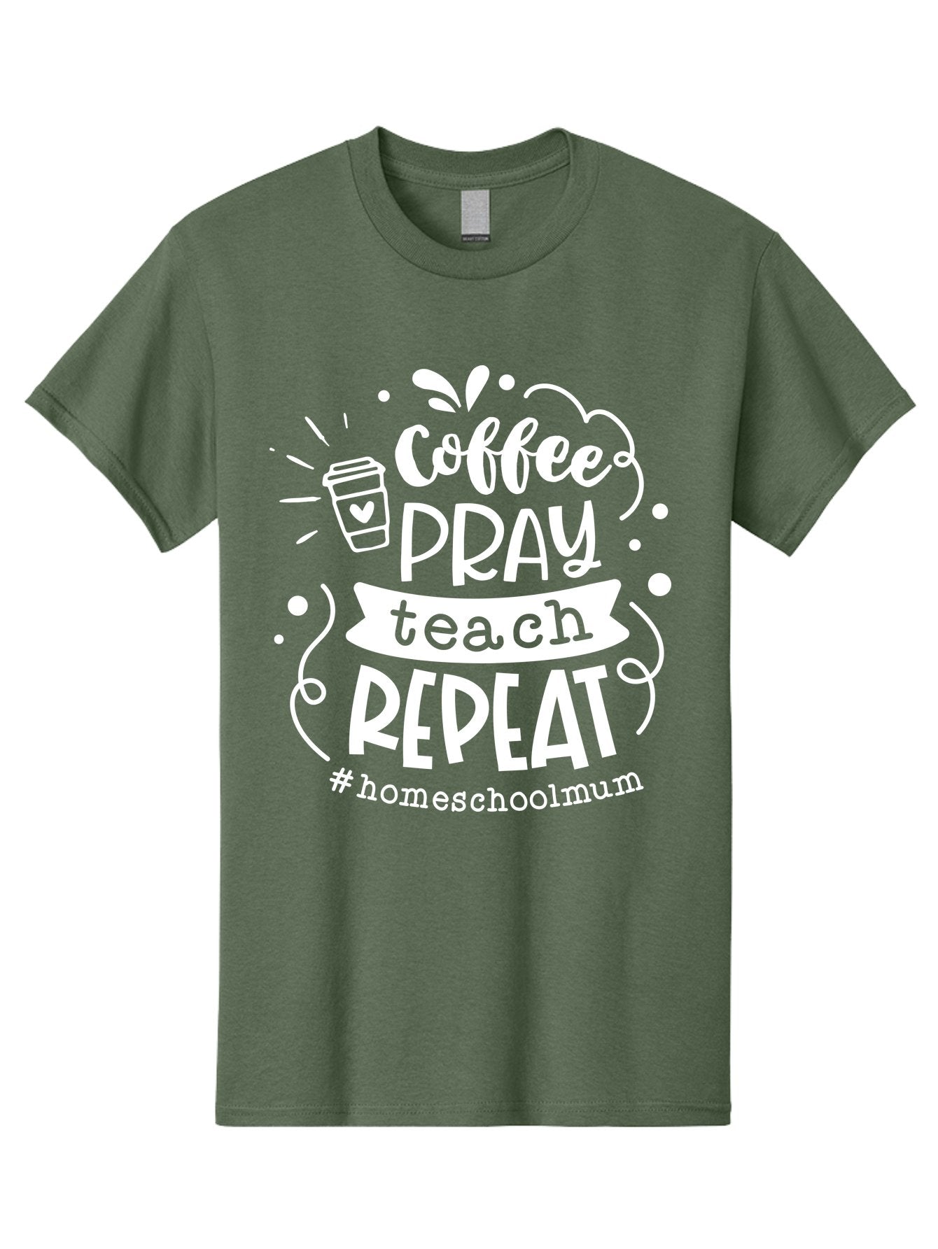 Coffee-Pray-Teach-Repeat-1 Men'S Graphic Tee, 100% Cotton, Comfortable Casual Summer Wear, Machine Washable, Coffee, Pray, Teach, Repeat, Homeschool Mum, Inspirational Quotes, Motivational Phrases, Coffee Cup, Heart Symbol, Modern Typography, Aab326 7