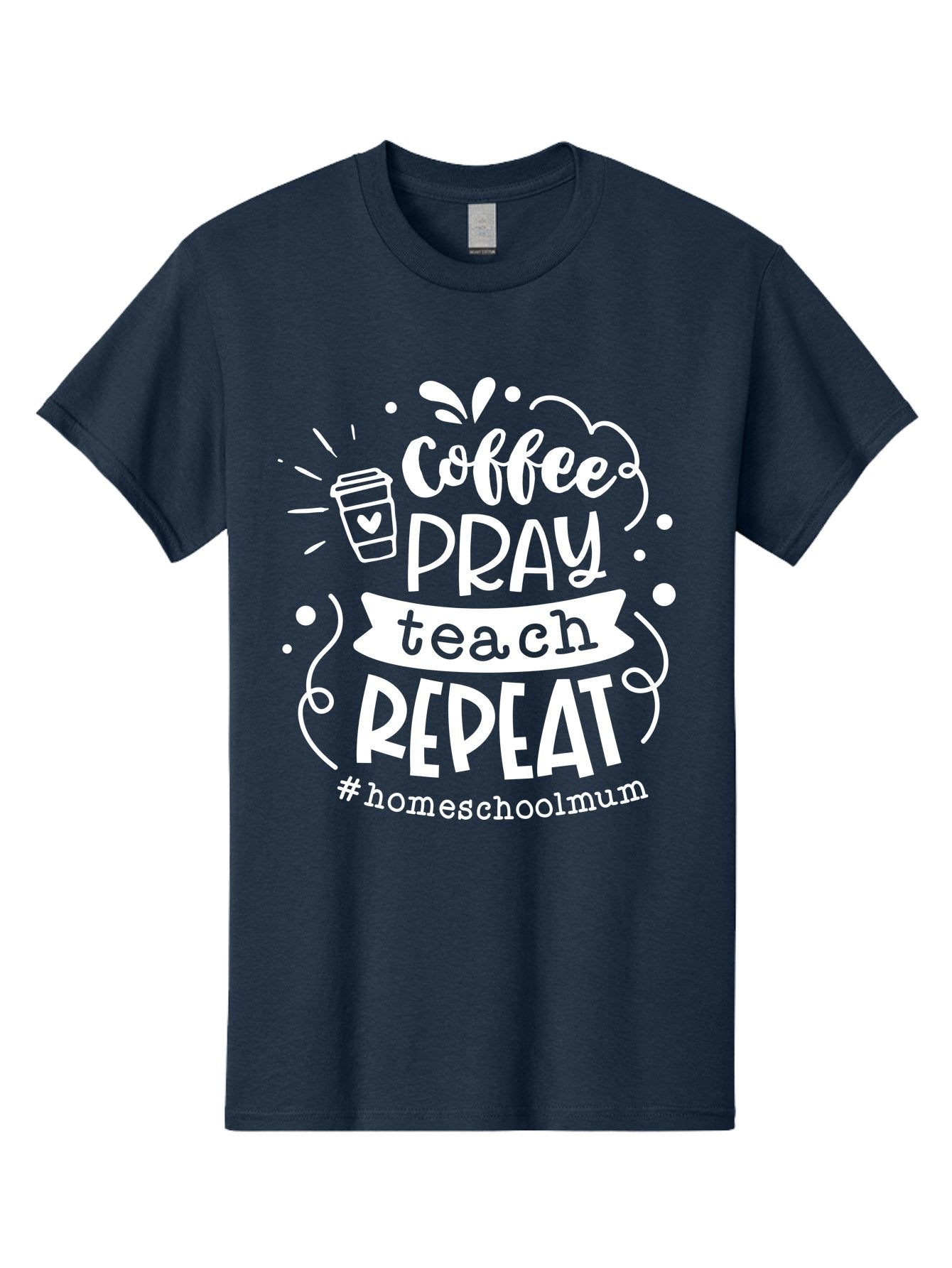 Coffee-Pray-Teach-Repeat-1 Men'S Graphic Tee, 100% Cotton, Comfortable Casual Summer Wear, Machine Washable, Coffee, Pray, Teach, Repeat, Homeschool Mum, Inspirational Quotes, Motivational Phrases, Coffee Cup, Heart Symbol, Modern Typography, Aab326 12