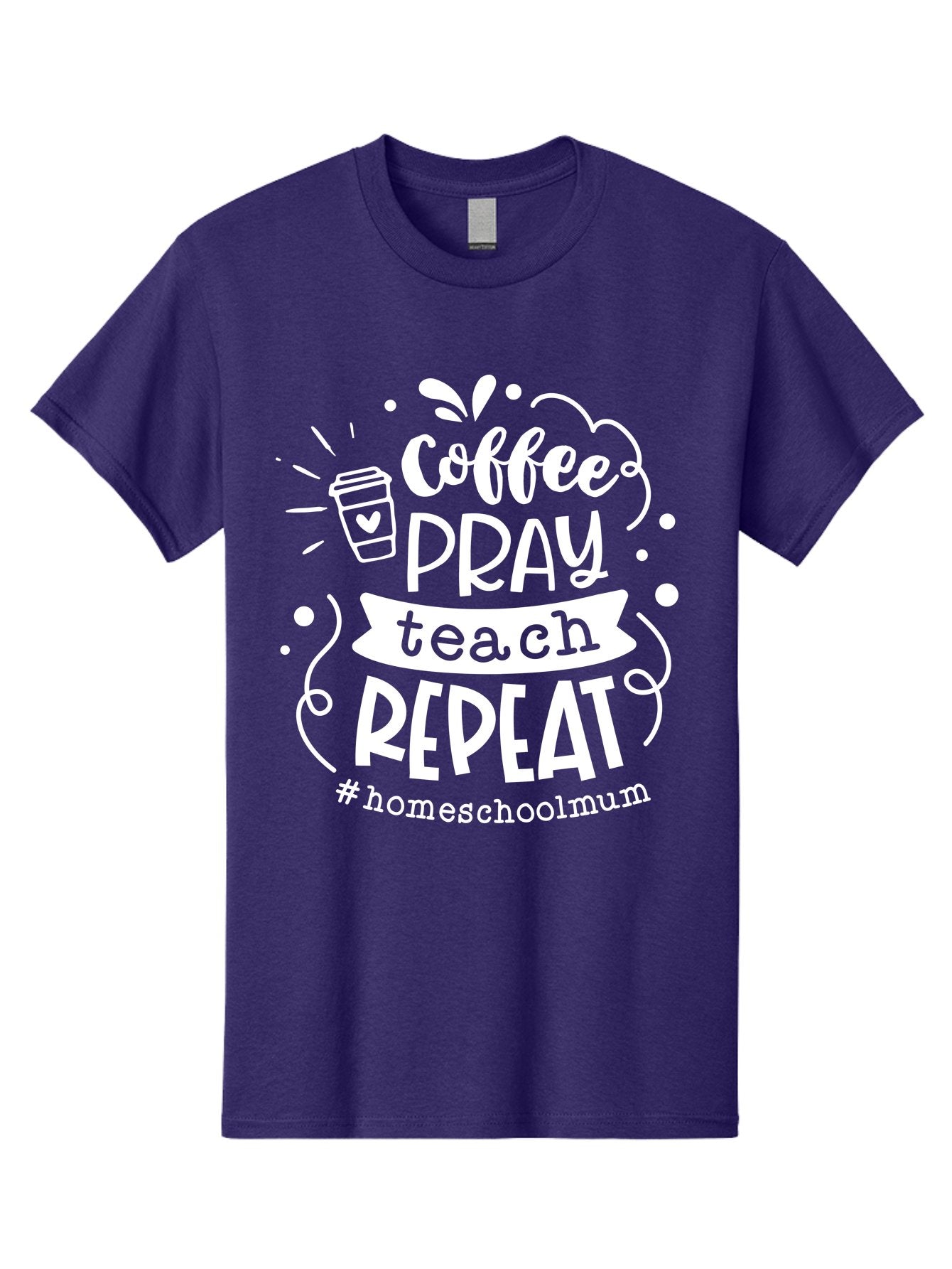 Coffee-Pray-Teach-Repeat-1 Men'S Graphic Tee, 100% Cotton, Comfortable Casual Summer Wear, Machine Washable, Coffee, Pray, Teach, Repeat, Homeschool Mum, Inspirational Quotes, Motivational Phrases, Coffee Cup, Heart Symbol, Modern Typography, Aab326 4