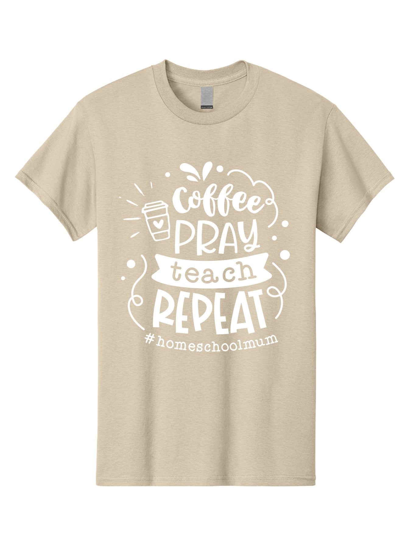 Coffee-Pray-Teach-Repeat-1 Men'S Graphic Tee, 100% Cotton, Comfortable Casual Summer Wear, Machine Washable, Coffee, Pray, Teach, Repeat, Homeschool Mum, Inspirational Quotes, Motivational Phrases, Coffee Cup, Heart Symbol, Modern Typography, Aab326 9