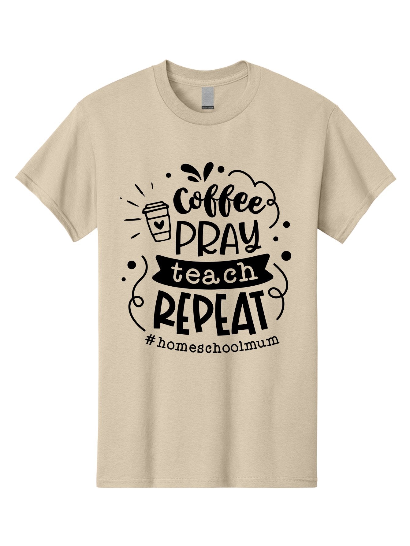 Coffee-Pray-Teach-Repeat-2 Men'S Graphic Tee, 100% Cotton, Comfortable Casual Summer Wear, Machine Washable, Homeschool Mom, Inspirational Quote, Coffee Lover, Teaching Quote, Homeschooling, Parenting, Motivational Phrase, Coffee Cup Aab327 12