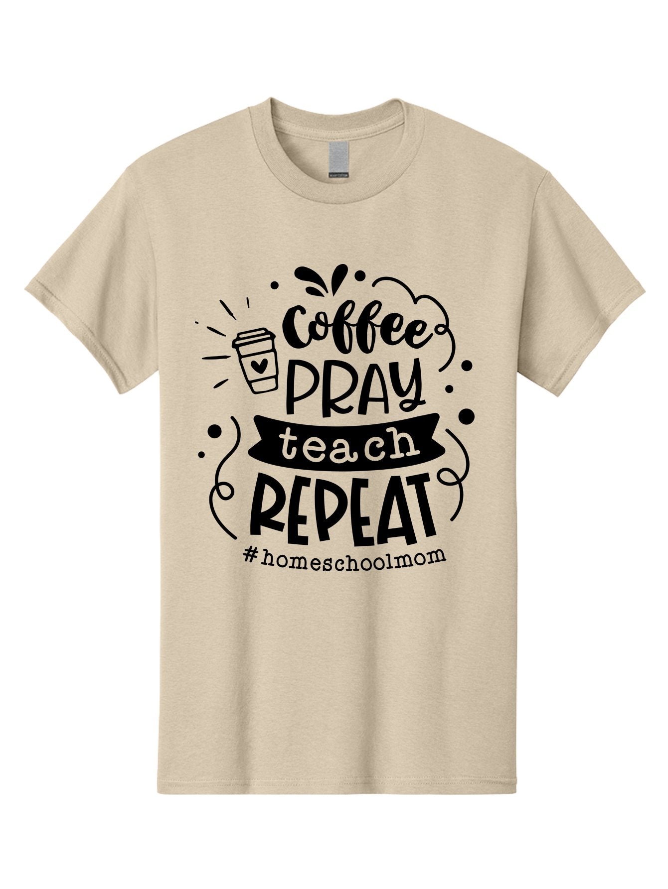Coffee-Pray-Teach-Repeat-3 Men'S Graphic Tee, 100% Cotton, Comfortable Casual Summer Wear, Machine Washable, Homeschool Mom Quote, Inspirational Quote, Teacher Humor, Coffee Lover, Teaching Mantra, Homeschooling, Education, Motivational Quote, Aab328