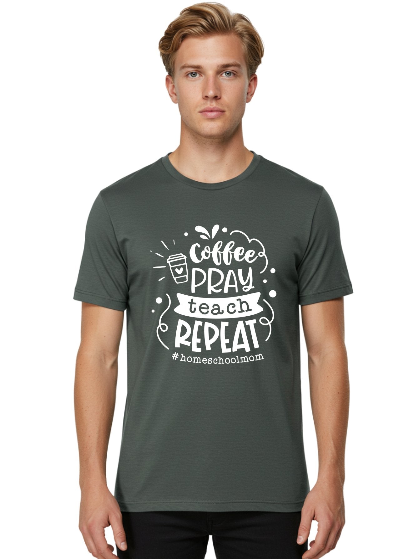 Coffee-Pray-Teach-Repeat Men'S Graphic Tee, 100% Cotton, Comfortable Casual Summer Wear, Machine Washable, Homeschool Mom, Coffee Lover, Teaching Inspiration, Homeschooling Life, Parenting Mantra, Daily Routine, Motivational Quote, Aab329 19