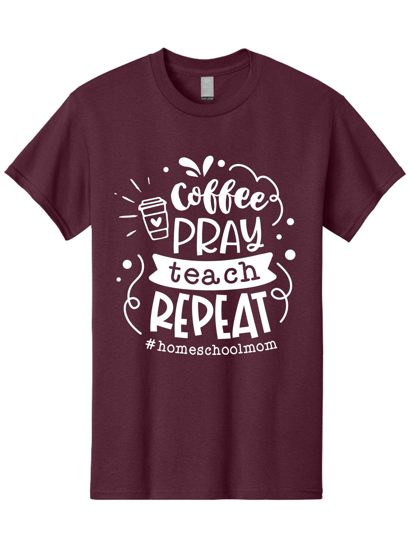 Coffee-Pray-Teach-Repeat Men'S Graphic Tee, 100% Cotton, Comfortable Casual Summer Wear, Machine Washable, Homeschool Mom, Coffee Lover, Teaching Inspiration, Homeschooling Life, Parenting Mantra, Daily Routine, Motivational Quote, Aab329