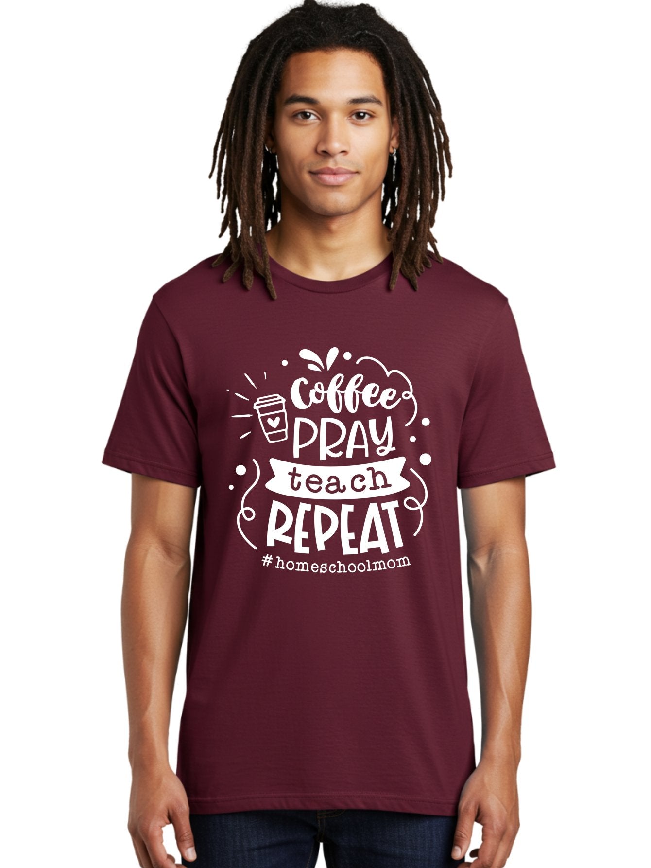 Coffee-Pray-Teach-Repeat Men'S Graphic Tee, 100% Cotton, Comfortable Casual Summer Wear, Machine Washable, Homeschool Mom, Coffee Lover, Teaching Inspiration, Homeschooling Life, Parenting Mantra, Daily Routine, Motivational Quote, Aab329 21