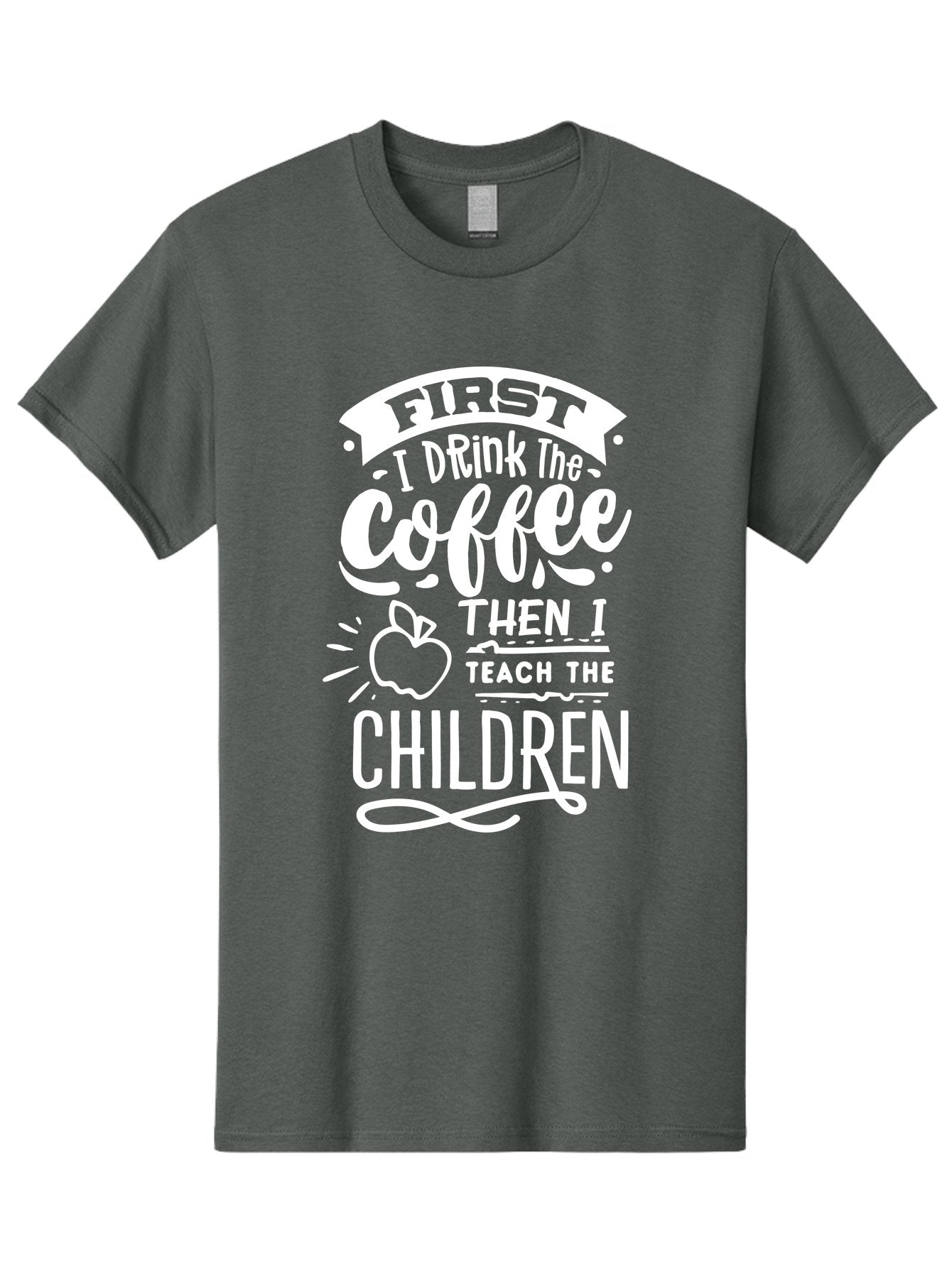 First-I-Drink-Coffee-Then-I-Teach-Children Men'S Graphic Tee, 100% Cotton, Comfortable Casual Summer Wear, Machine Washable, Funny Teacher Quotes, Coffee Lover, Teaching Humor, Education Profession, Morning Motivation, Apple Illustration, Aab330 15