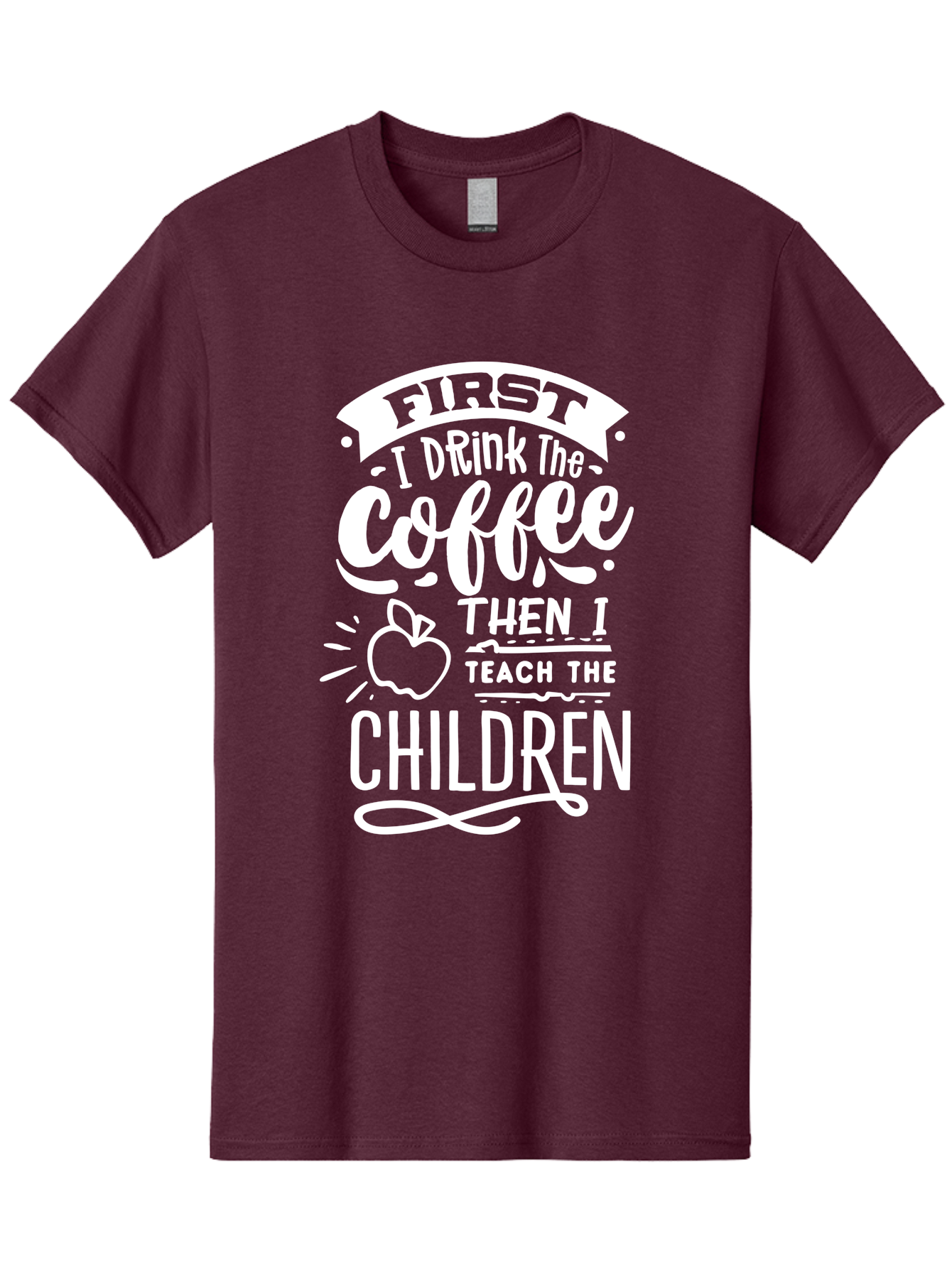 First-I-Drink-Coffee-Then-I-Teach-Children Men'S Graphic Tee, 100% Cotton, Comfortable Casual Summer Wear, Machine Washable, Funny Teacher Quotes, Coffee Lover, Teaching Humor, Education Profession, Morning Motivation, Apple Illustration, Aab330 17