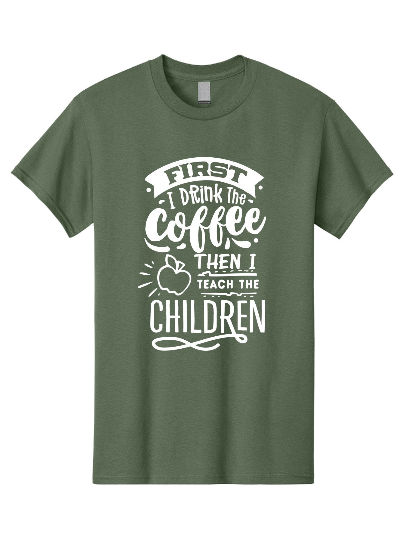 First-I-Drink-Coffee-Then-I-Teach-Children Men'S Graphic Tee, 100% Cotton, Comfortable Casual Summer Wear, Machine Washable, Funny Teacher Quotes, Coffee Lover, Teaching Humor, Education Profession, Morning Motivation, Apple Illustration, Aab330 7