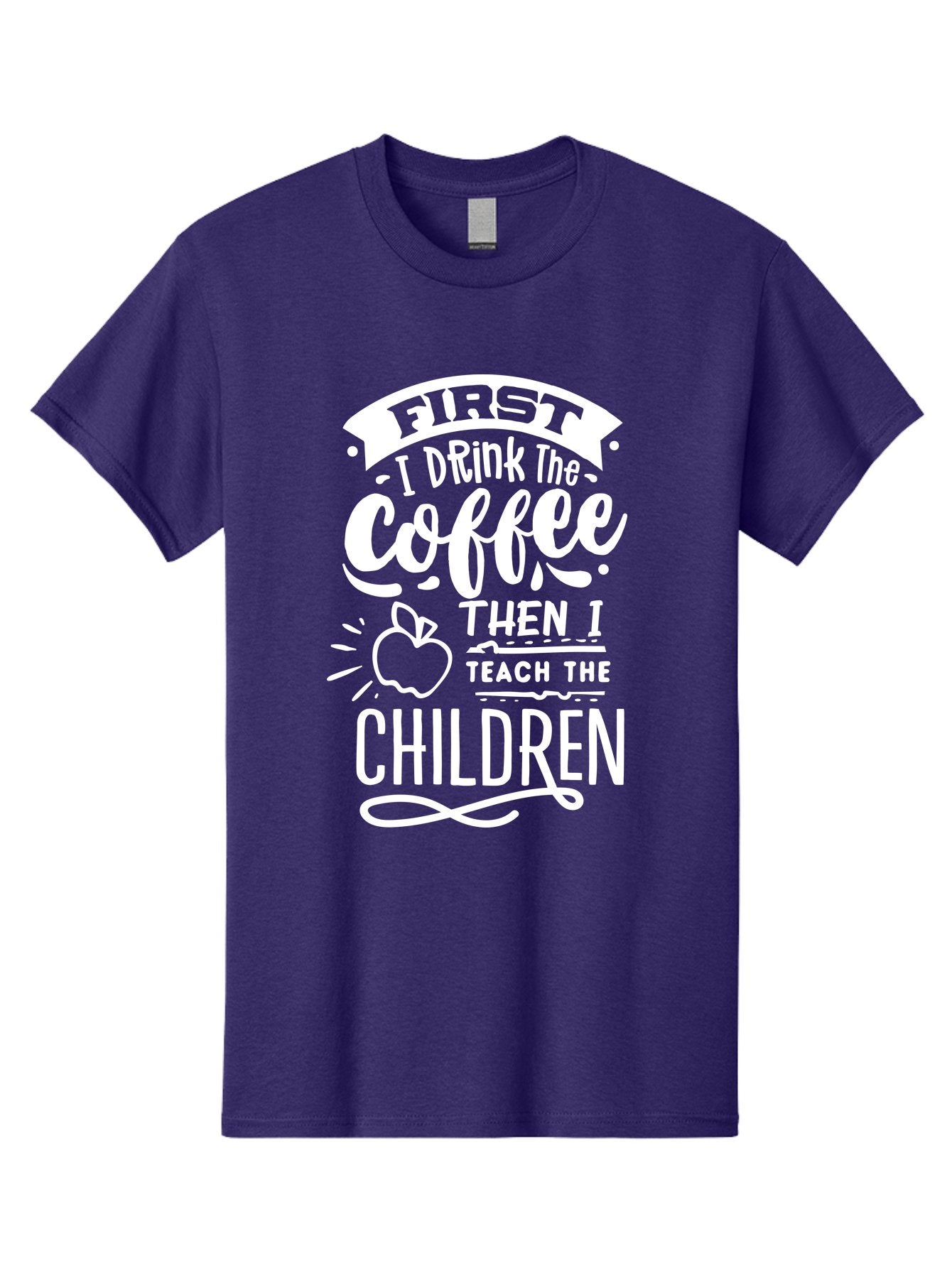 First-I-Drink-Coffee-Then-I-Teach-Children Men'S Graphic Tee, 100% Cotton, Comfortable Casual Summer Wear, Machine Washable, Funny Teacher Quotes, Coffee Lover, Teaching Humor, Education Profession, Morning Motivation, Apple Illustration, Aab330 9