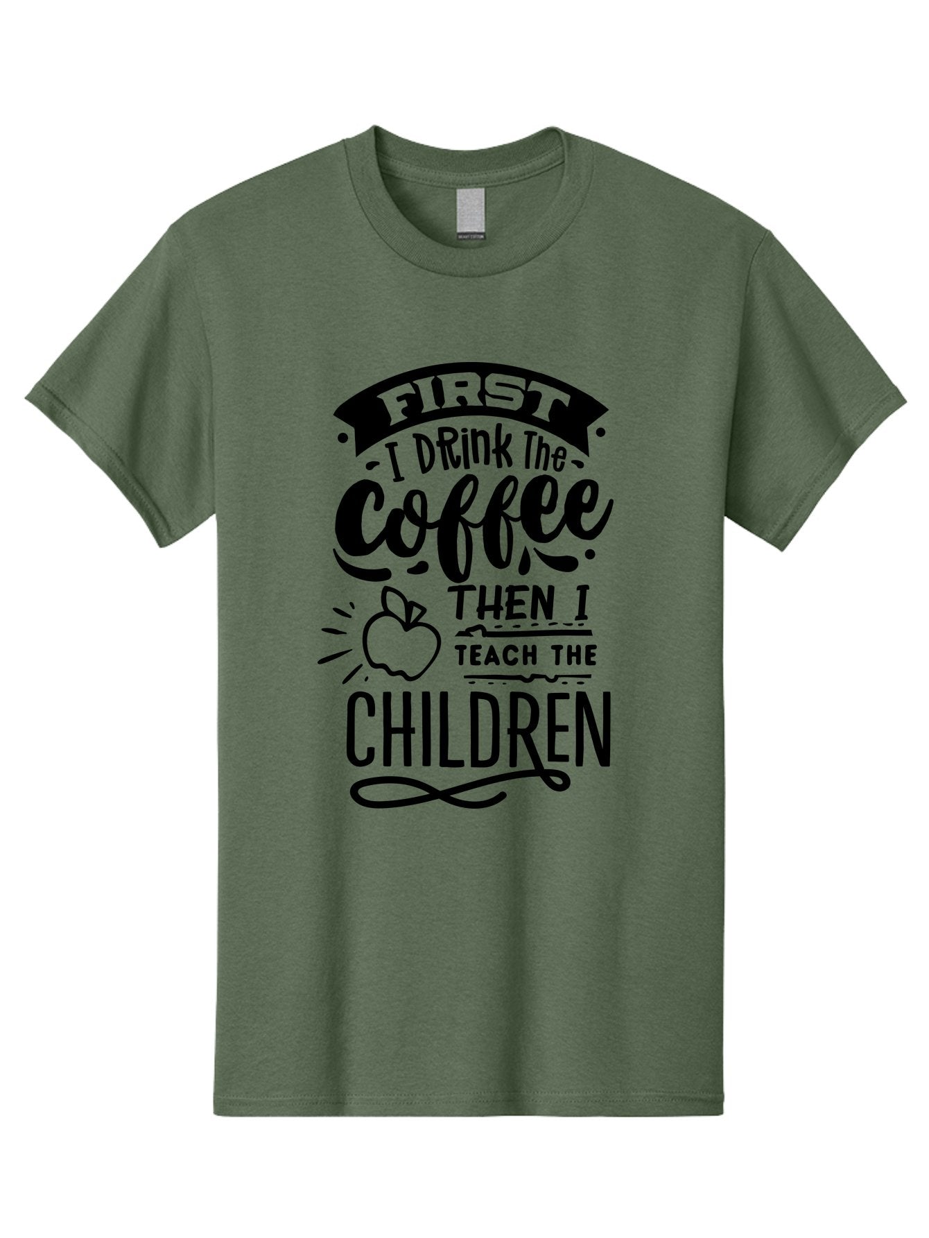 First-I-Drink-The-Coffee-Then-I-Teach-The-Children Men'S Graphic Tee, 100% Cotton, Comfortable Casual Summer Wear, Machine Washable, Coffee Quote, Teacher Humor, Funny Teacher, Coffee Lover, Teaching Profession, Educator Quote, Aab331