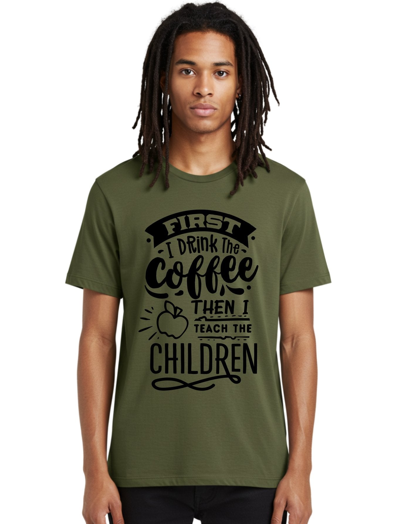 First-I-Drink-The-Coffee-Then-I-Teach-The-Children Men'S Graphic Tee, 100% Cotton, Comfortable Casual Summer Wear, Machine Washable, Coffee Quote, Teacher Humor, Funny Teacher, Coffee Lover, Teaching Profession, Educator Quote, Aab331 21