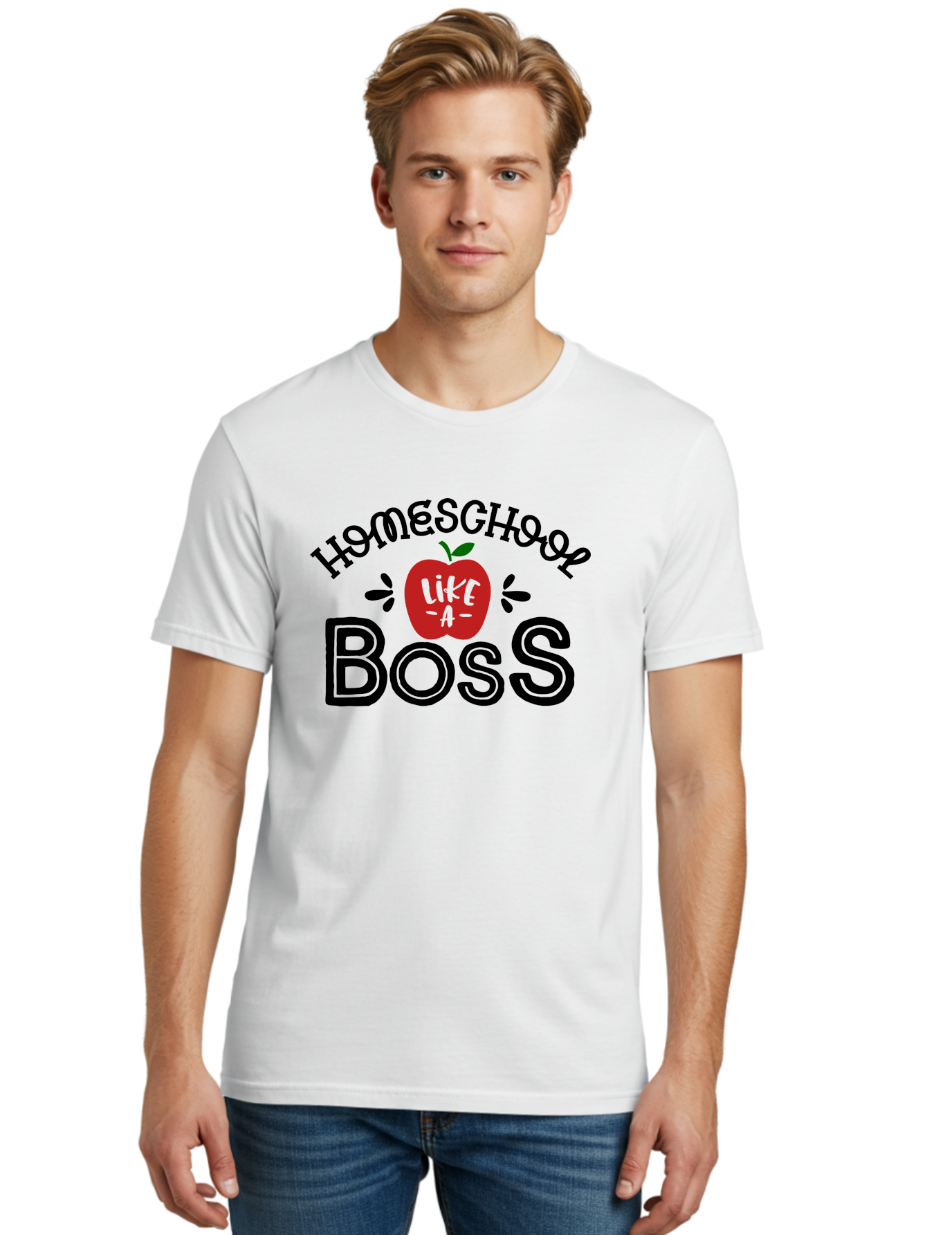Homeschool-Boss Men'S Graphic Tee, 100% Cotton, Comfortable Casual Summer Wear, Machine Washable, Homeschooling, Homeschool Teacher, Educational Design, Apple Graphic, Motivational Quote, Learning Is Fun, Inspirational Saying, Red Apple Icon, Aab333