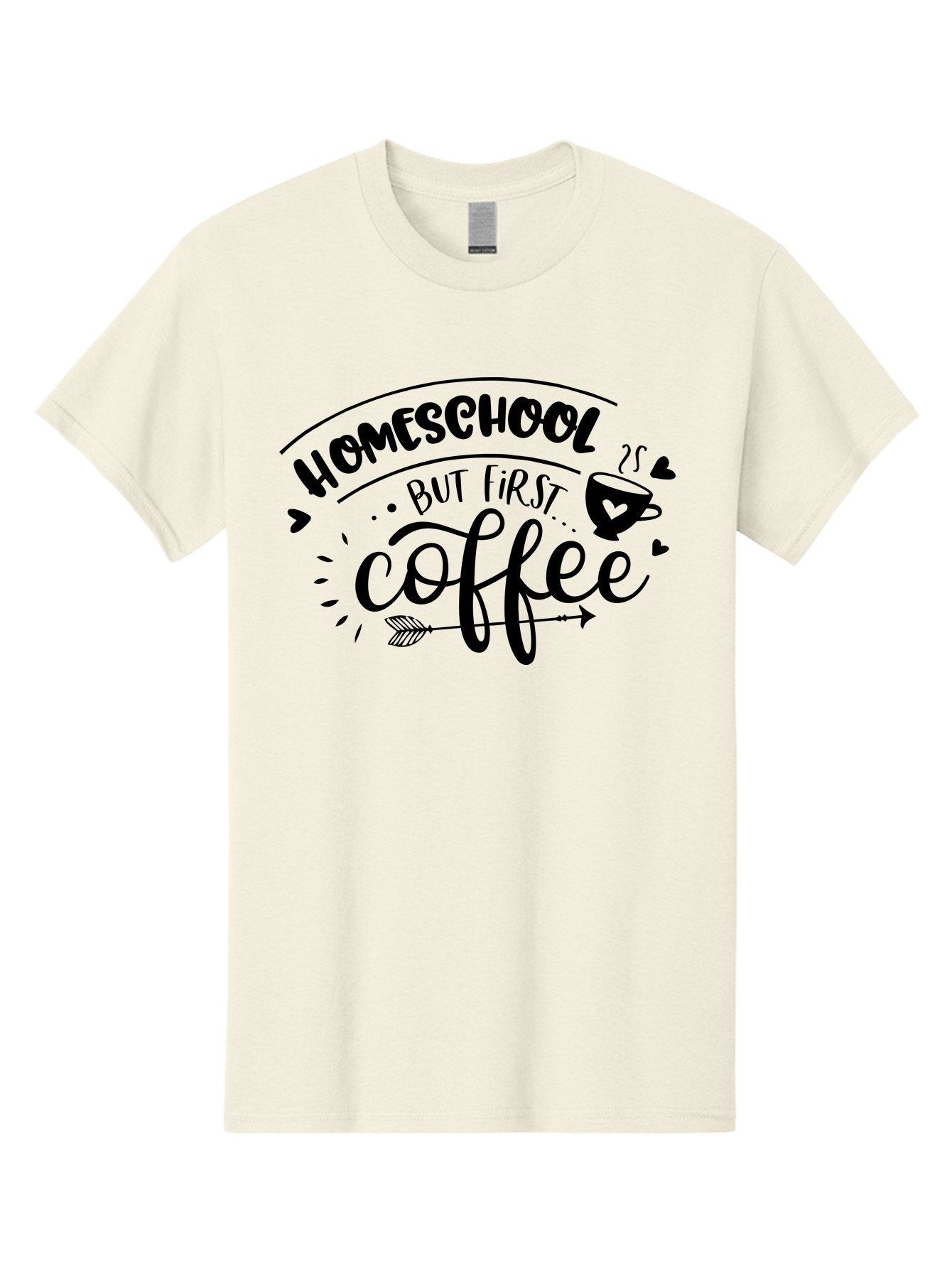 Homeschool-But-First-Coffee-1 Men'S Graphic Tee, 100% Cotton, Comfortable Casual Summer Wear, Machine Washable, Homeschool Humor, Coffee Lover, Morning Motivation, Homeschooling Parents, Funny Quote, Coffee First, Education At Home, Aab334