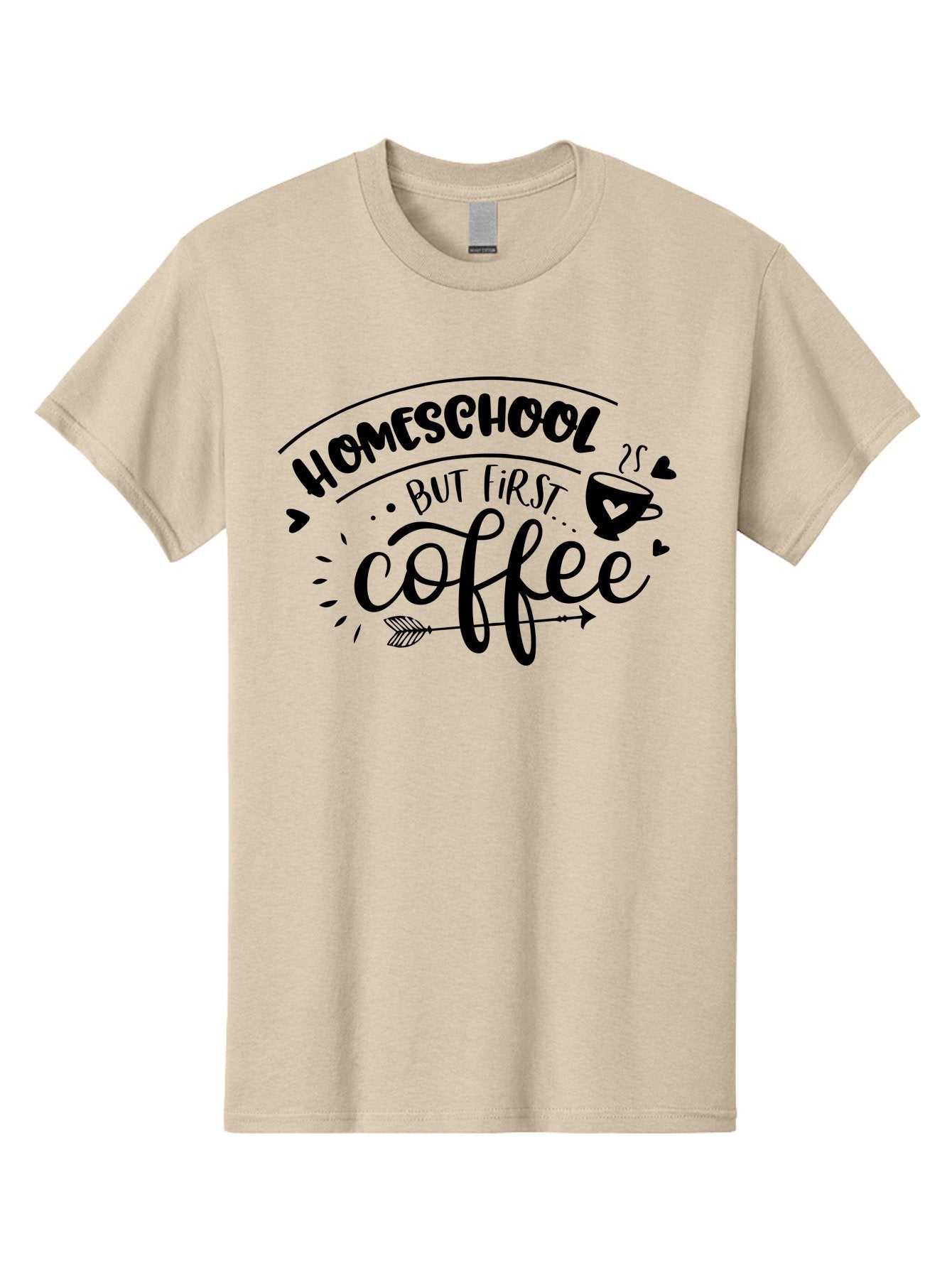 Homeschool-But-First-Coffee-1 Men'S Graphic Tee, 100% Cotton, Comfortable Casual Summer Wear, Machine Washable, Homeschool Humor, Coffee Lover, Morning Motivation, Homeschooling Parents, Funny Quote, Coffee First, Education At Home, Aab334 7