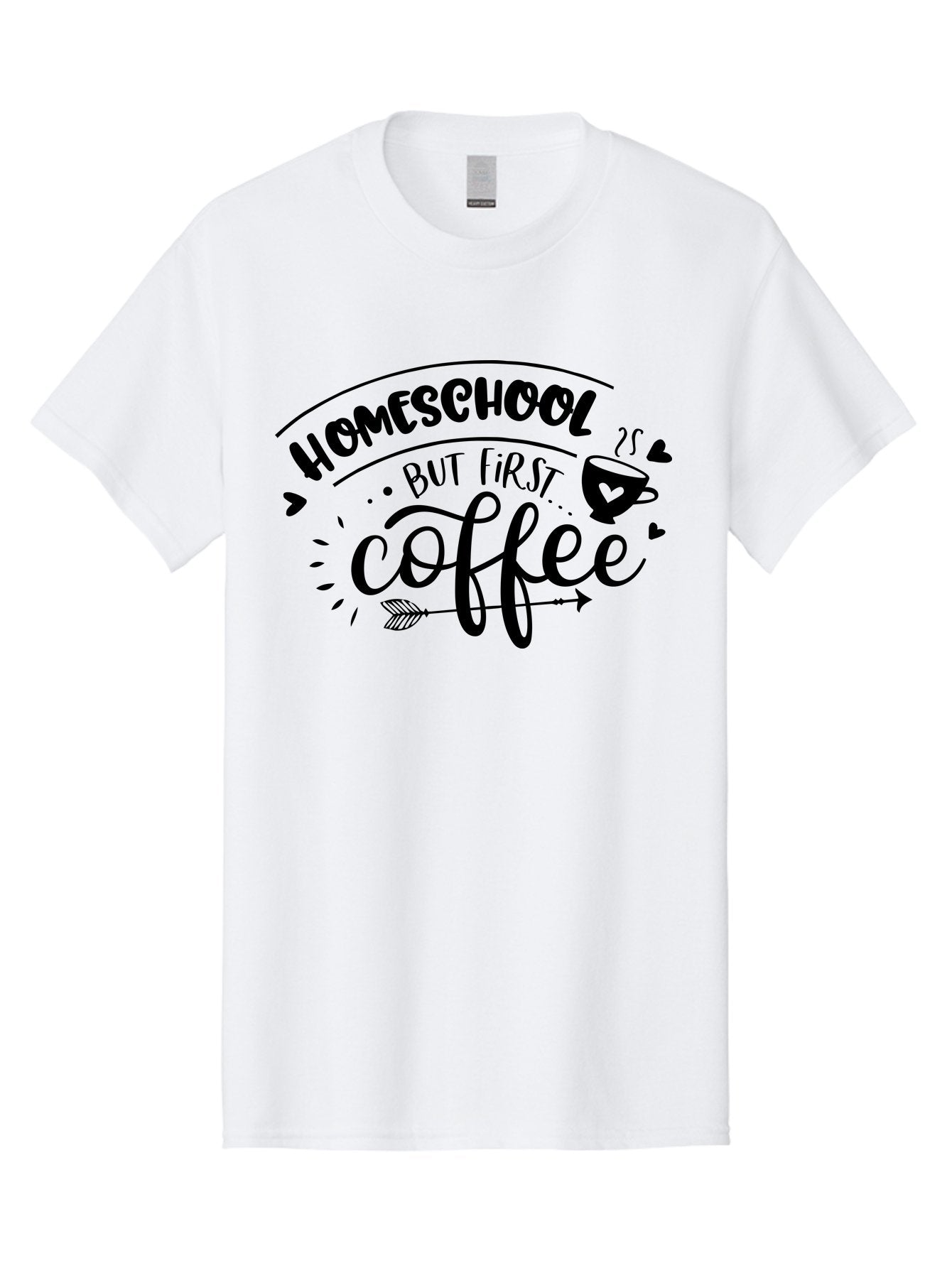 Homeschool-But-First-Coffee-1 Men'S Graphic Tee, 100% Cotton, Comfortable Casual Summer Wear, Machine Washable, Homeschool Humor, Coffee Lover, Morning Motivation, Homeschooling Parents, Funny Quote, Coffee First, Education At Home, Aab334 5