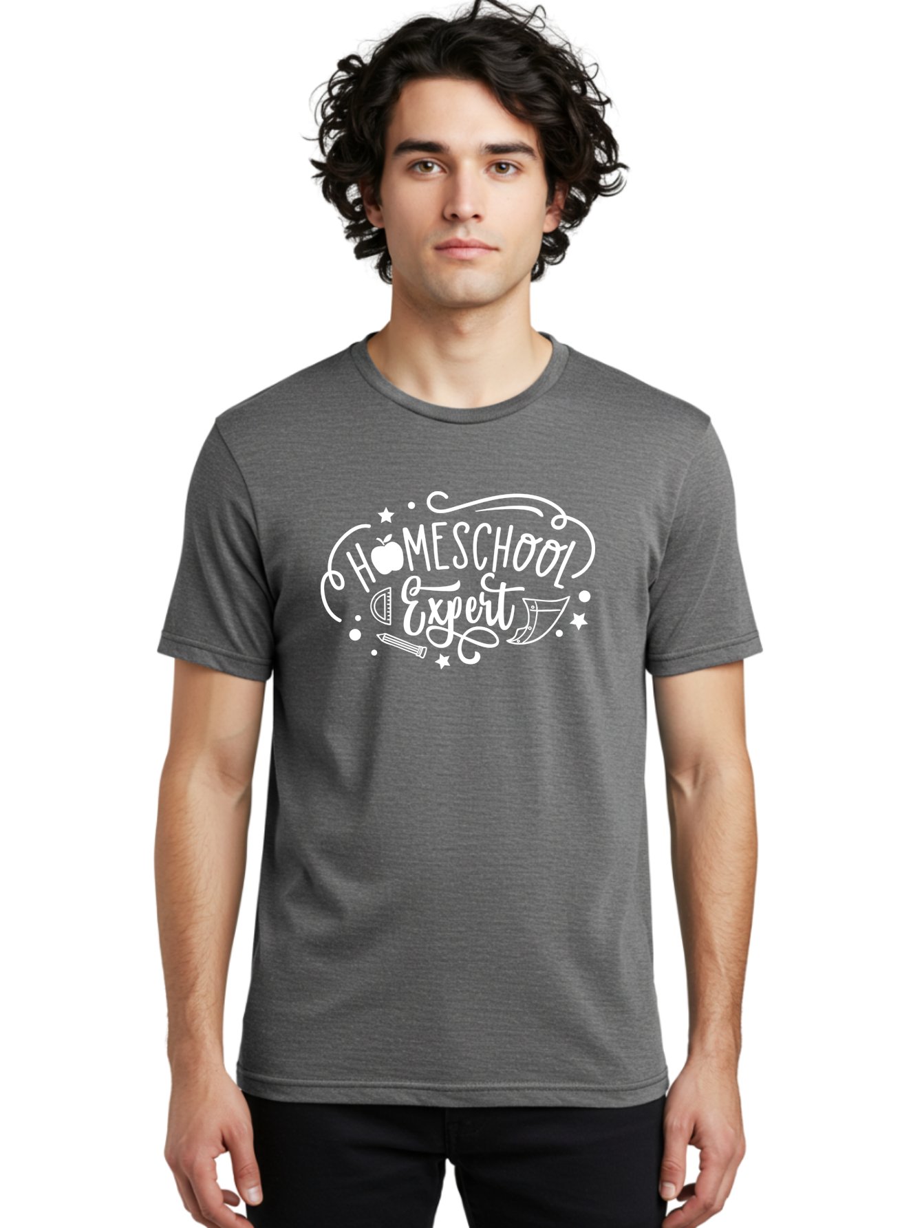 Homeschool-Expert-1 Men'S Graphic Tee, 100% Cotton, Comfortable Casual Summer Wear, Machine Washable, Homeschooling, Education, Learning, Teaching, Expert, School Supplies, Pencil, Apple, Megaphone, Homeschool Expert Aab336 10