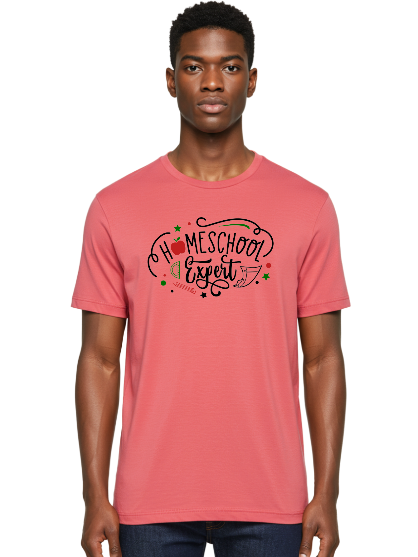 Homeschool-Expert-3 Men'S Graphic Tee, 100% Cotton, Comfortable Casual Summer Wear, Machine Washable, Homeschool Expert, Learning Resources, Educational Tools, Apple For Teacher, Pencils, Stars, Swirls, Creative Learning, Homeschooling, Aab338 4