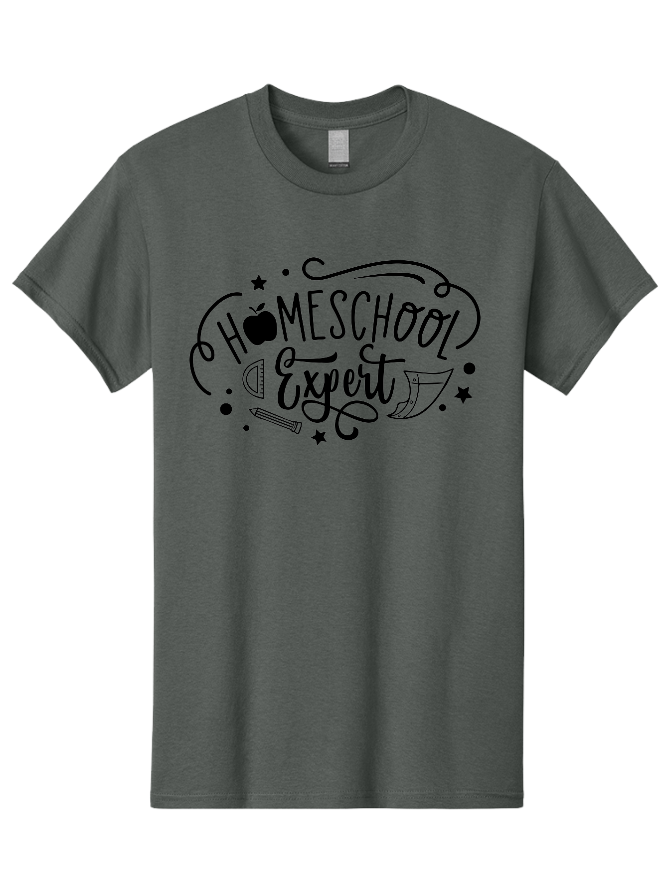 Homeschool-Expert Men'S Graphic Tee, 100% Cotton, Comfortable Casual Summer Wear, Machine Washable, Homeschool Expert, Educational Graphics, School Supplies, Apple Symbol, Pencil Illustration, Ruler Design, Creative Learning, Aab339 17