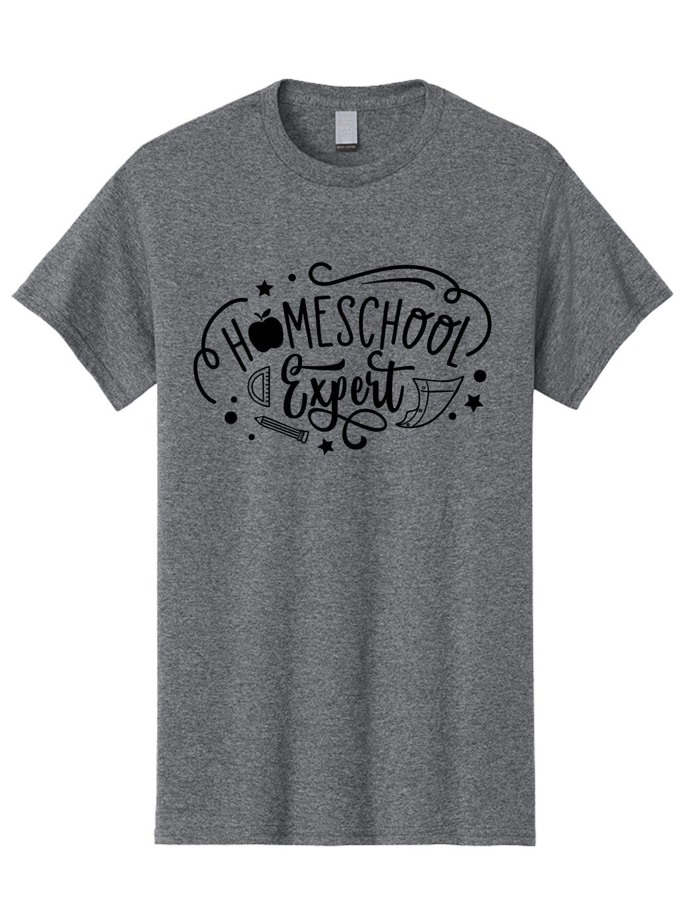 Homeschool-Expert Men'S Graphic Tee, 100% Cotton, Comfortable Casual Summer Wear, Machine Washable, Homeschool Expert, Educational Graphics, School Supplies, Apple Symbol, Pencil Illustration, Ruler Design, Creative Learning, Aab339