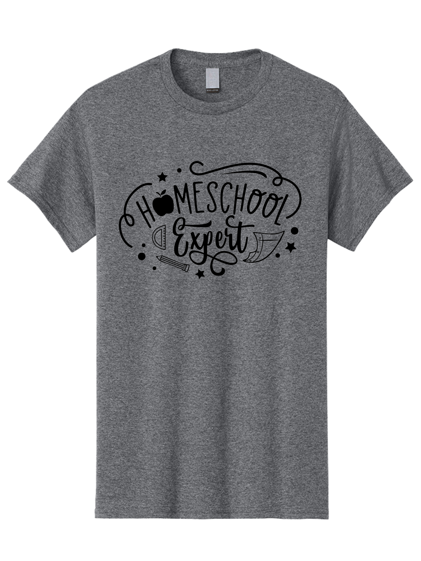 Homeschool-Expert Men'S Graphic Tee, 100% Cotton, Comfortable Casual Summer Wear, Machine Washable, Homeschool Expert, Educational Graphics, School Supplies, Apple Symbol, Pencil Illustration, Ruler Design, Creative Learning, Aab339 21