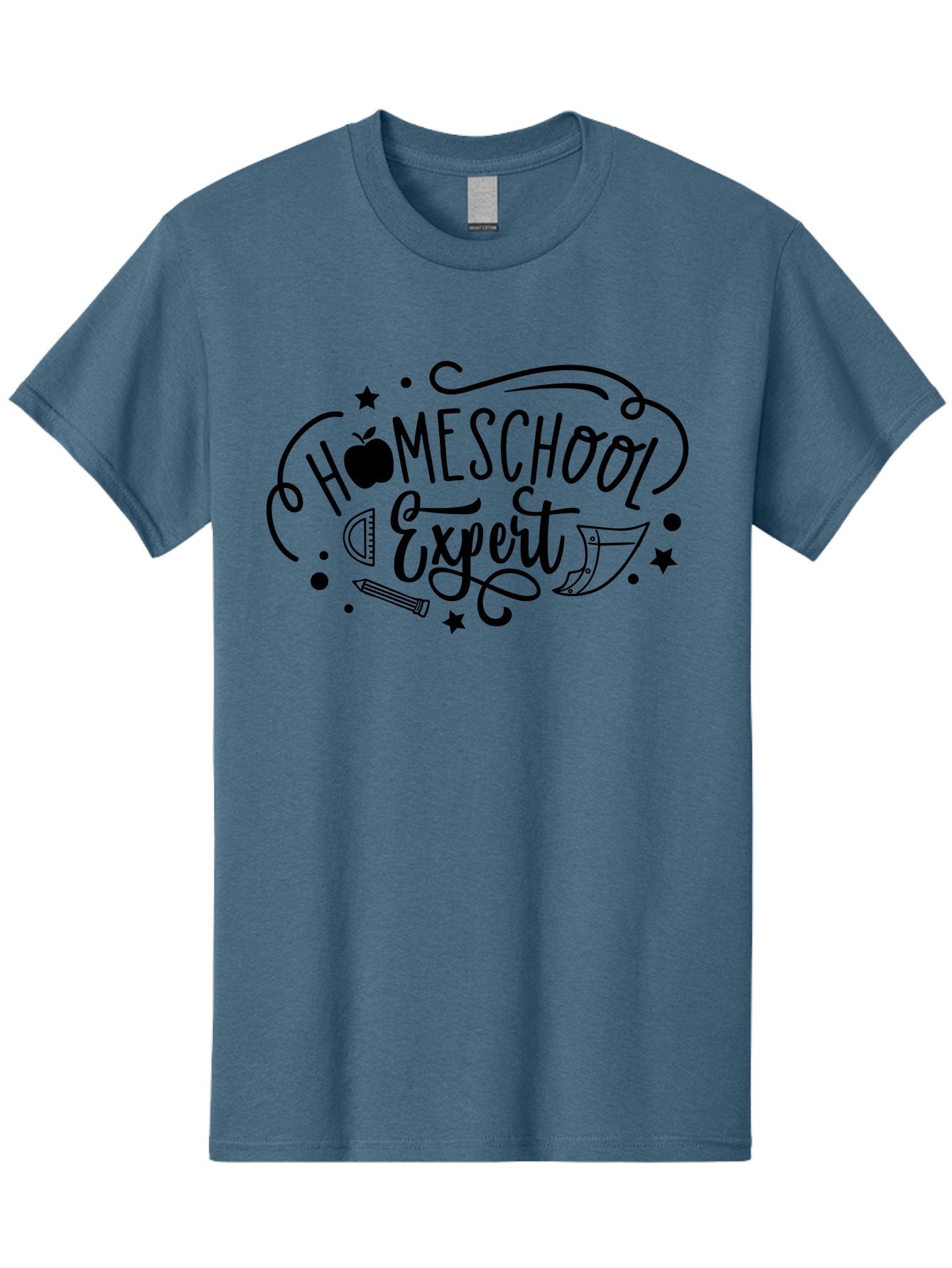 Homeschool-Expert Men'S Graphic Tee, 100% Cotton, Comfortable Casual Summer Wear, Machine Washable, Homeschool Expert, Educational Graphics, School Supplies, Apple Symbol, Pencil Illustration, Ruler Design, Creative Learning, Aab339 9