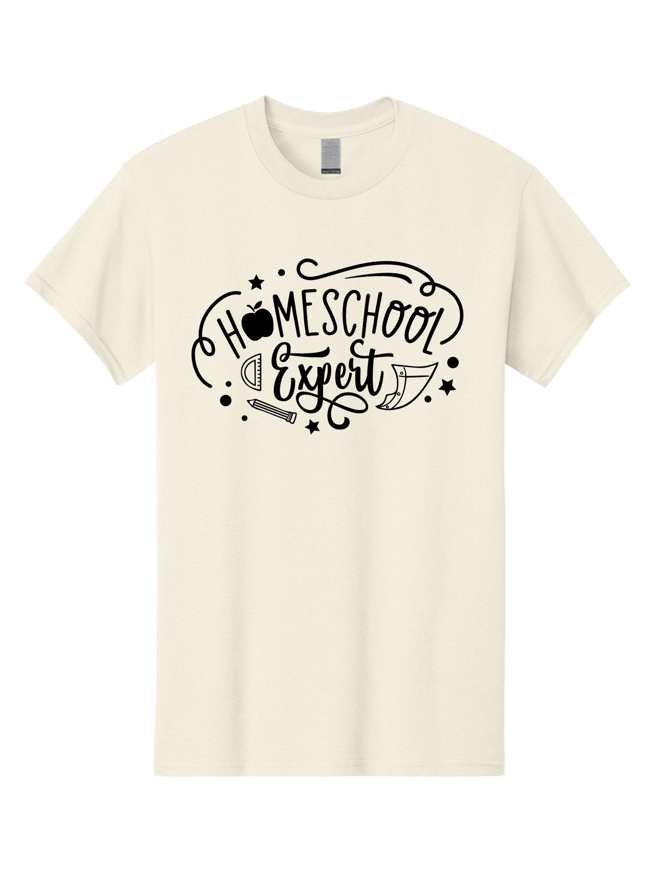 Homeschool-Expert Men'S Graphic Tee, 100% Cotton, Comfortable Casual Summer Wear, Machine Washable, Homeschool Expert, Educational Graphics, School Supplies, Apple Symbol, Pencil Illustration, Ruler Design, Creative Learning, Aab339 6