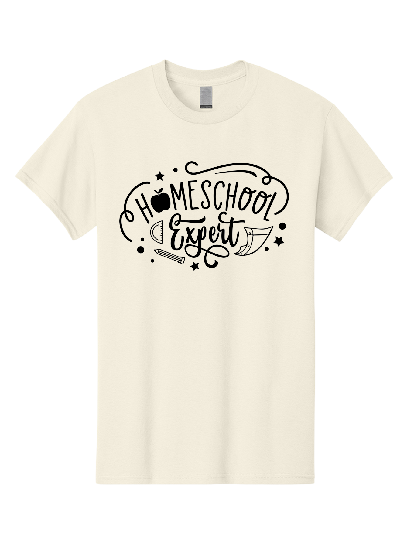 Homeschool-Expert Men'S Graphic Tee, 100% Cotton, Comfortable Casual Summer Wear, Machine Washable, Homeschool Expert, Educational Graphics, School Supplies, Apple Symbol, Pencil Illustration, Ruler Design, Creative Learning, Aab339 13