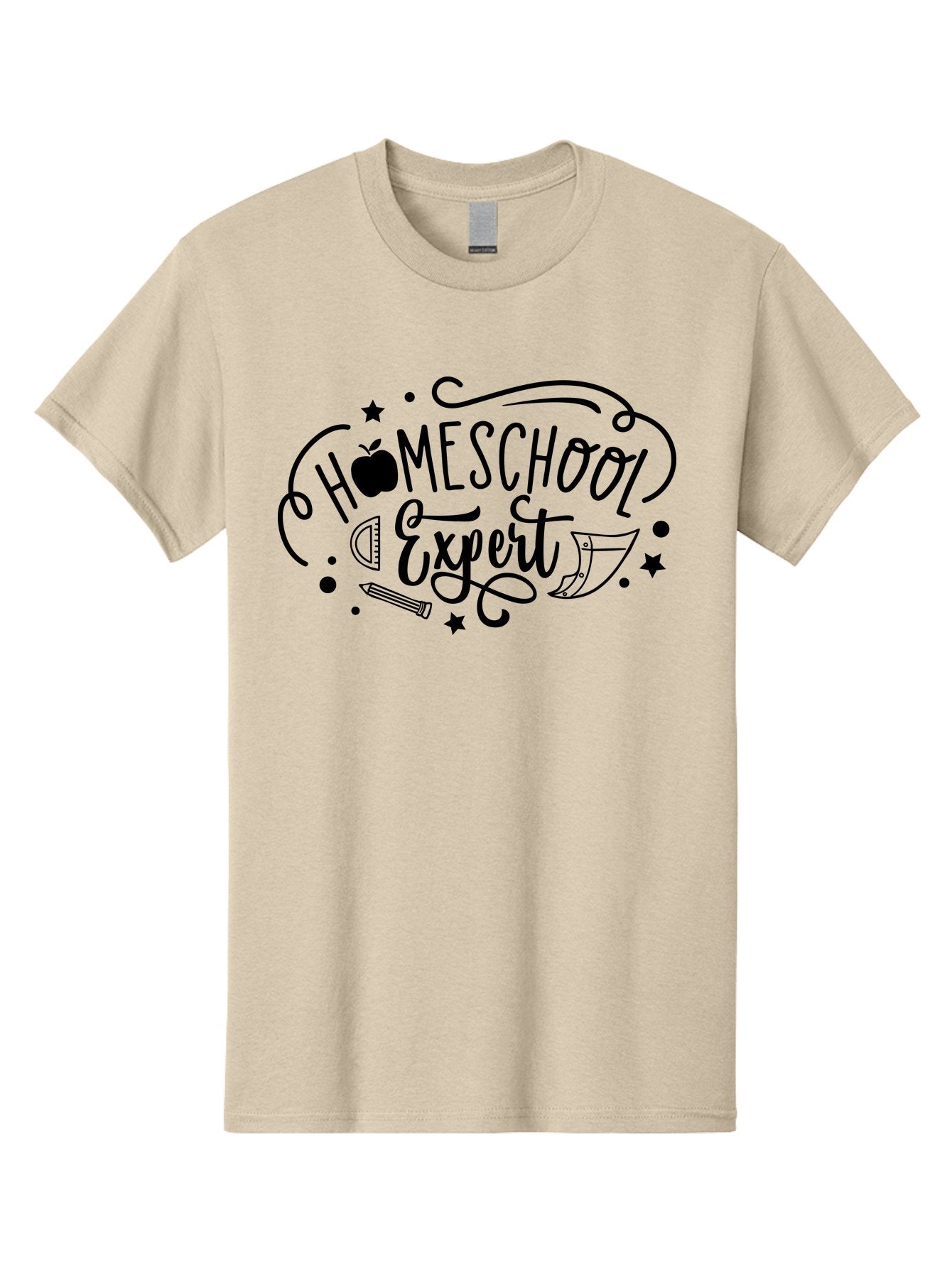 Homeschool-Expert Men'S Graphic Tee, 100% Cotton, Comfortable Casual Summer Wear, Machine Washable, Homeschool Expert, Educational Graphics, School Supplies, Apple Symbol, Pencil Illustration, Ruler Design, Creative Learning, Aab339 14