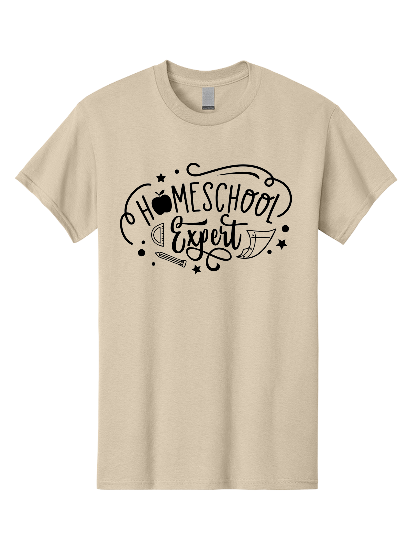 Homeschool-Expert Men'S Graphic Tee, 100% Cotton, Comfortable Casual Summer Wear, Machine Washable, Homeschool Expert, Educational Graphics, School Supplies, Apple Symbol, Pencil Illustration, Ruler Design, Creative Learning, Aab339 3