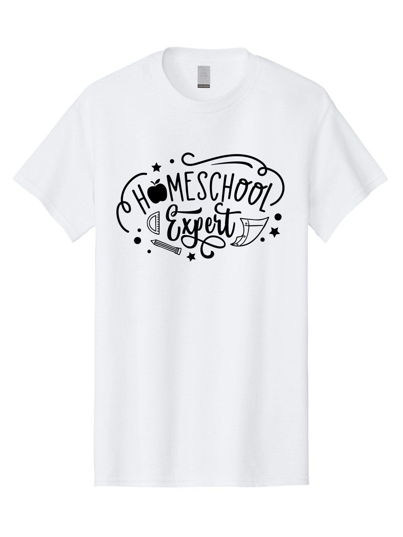 Homeschool-Expert Men'S Graphic Tee, 100% Cotton, Comfortable Casual Summer Wear, Machine Washable, Homeschool Expert, Educational Graphics, School Supplies, Apple Symbol, Pencil Illustration, Ruler Design, Creative Learning, Aab339 13