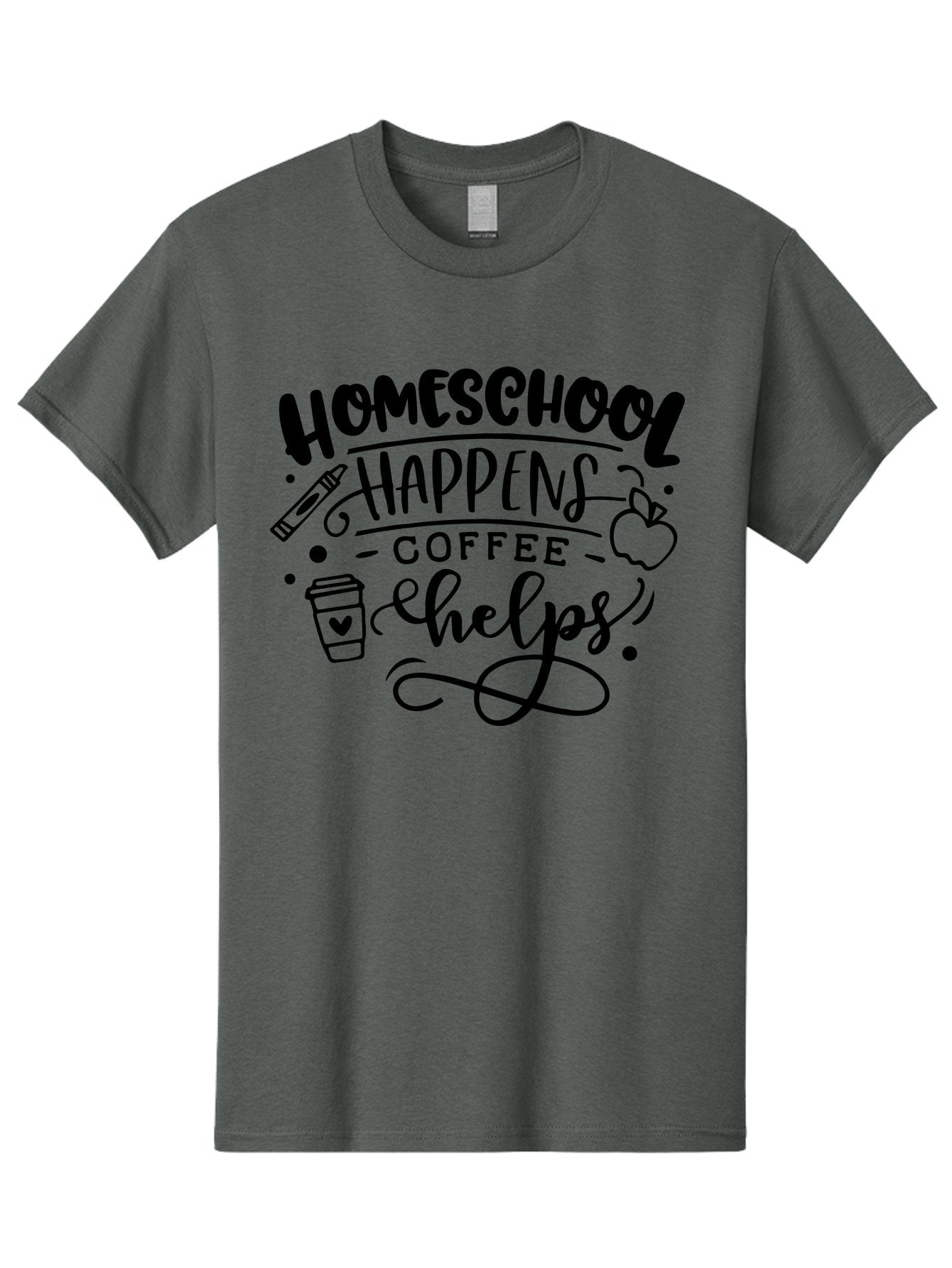 Homeschool-Happens-Coffee-Helps-1 Men'S Graphic Tee, 100% Cotton, Comfortable Casual Summer Wear, Machine Washable, Homeschooling, Coffee Culture, Educational Quotes, Inspirational Sayings, Homeschool Parents, Coffee Lovers, Funny Quotes, Aab340