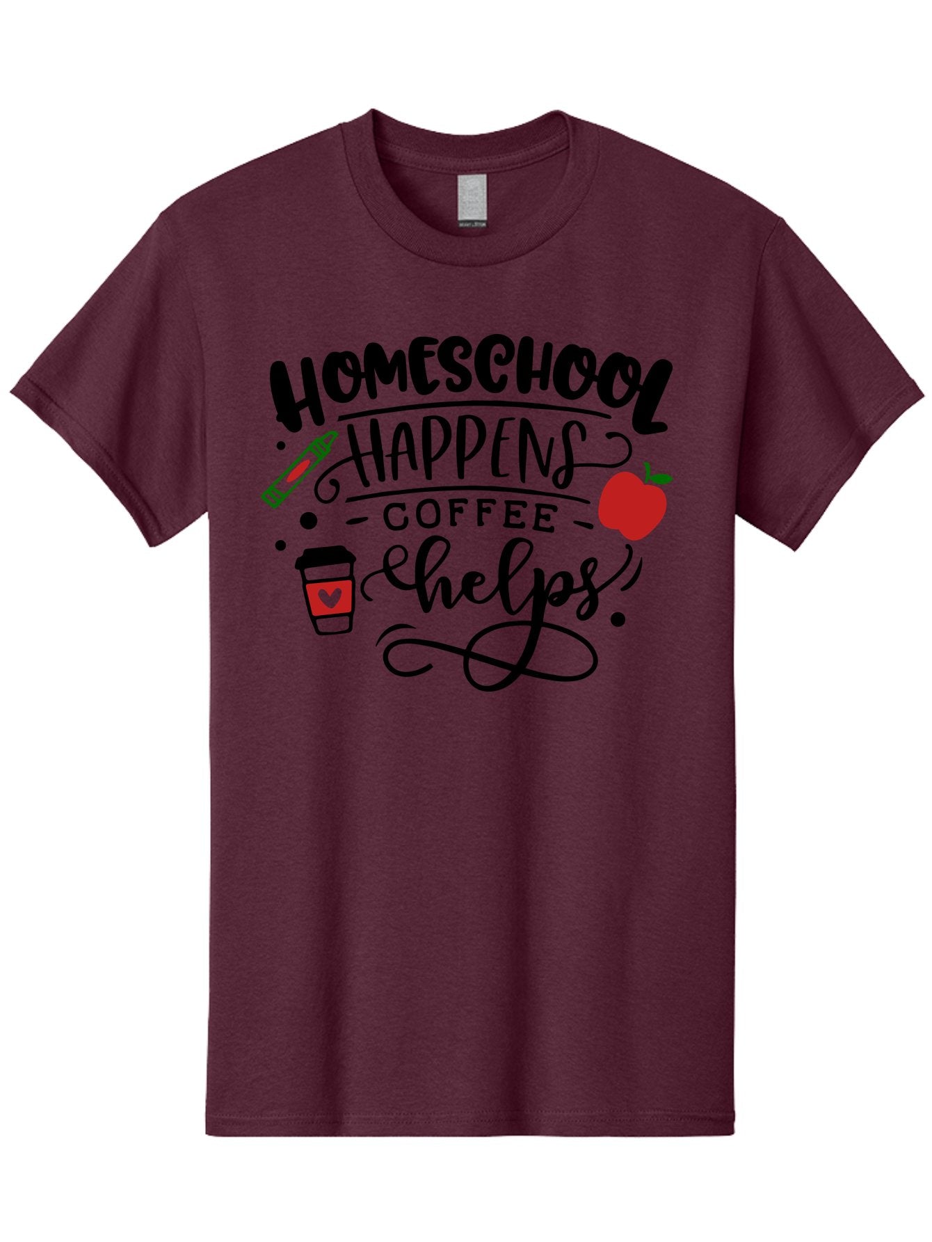Homeschool-Happens-Coffee-Helps Men'S Graphic Tee, 100% Cotton, Comfortable Casual Summer Wear, Machine Washable, Homeschool, Coffee Lover, Homeschooling, Coffee Fuel, Education, Teaching, Learning, Coffee Break, Homeschool Mom, Funny Quote Aab341