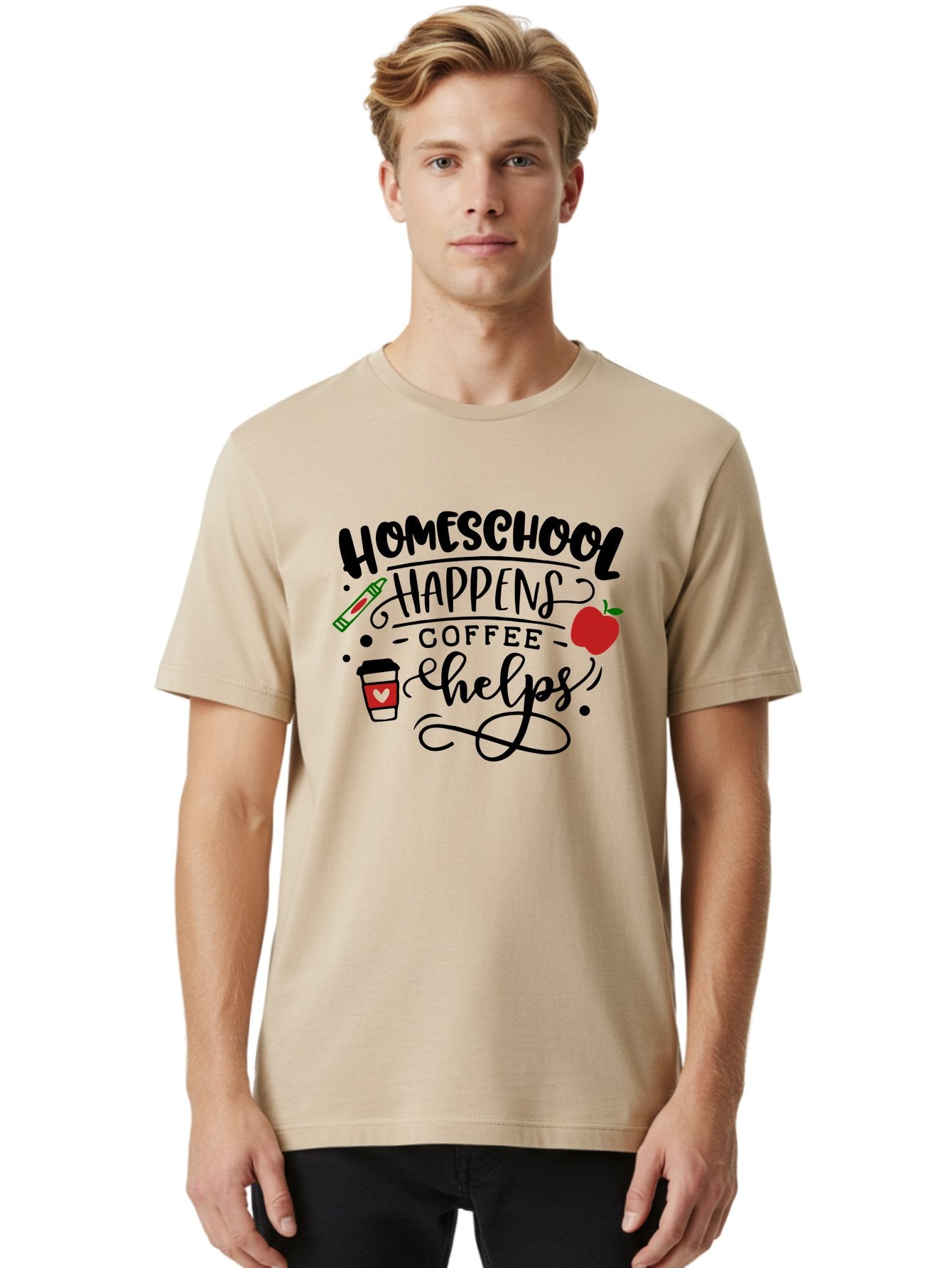Homeschool-Happens-Coffee-Helps Men'S Graphic Tee, 100% Cotton, Comfortable Casual Summer Wear, Machine Washable, Homeschool, Coffee Lover, Homeschooling, Coffee Fuel, Education, Teaching, Learning, Coffee Break, Homeschool Mom, Funny Quote Aab341 30
