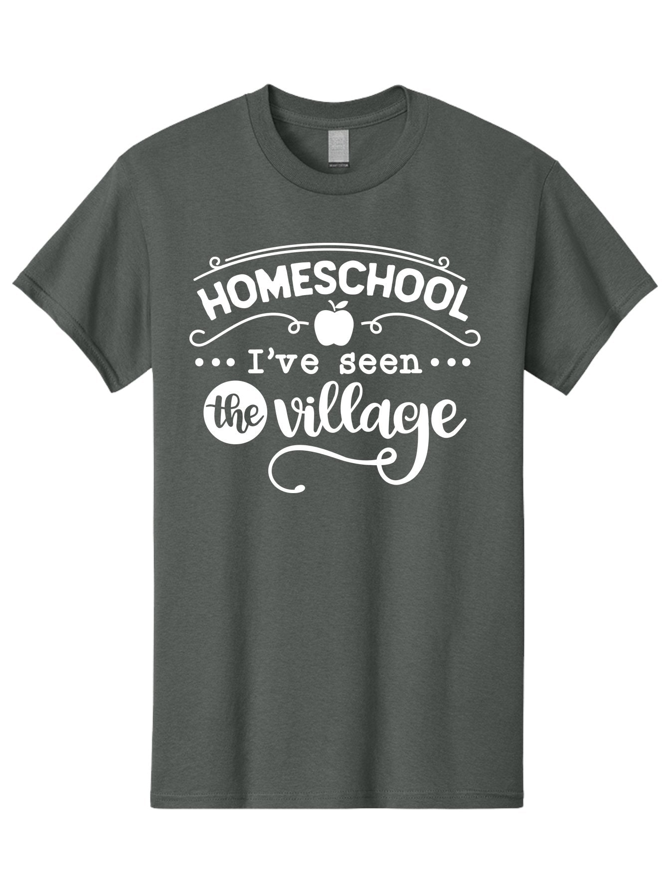 Homeschool-I-Ve-Seen-The-Village-1 Men'S Graphic Tee, 100% Cotton, Comfortable Casual Summer Wear, Machine Washable, Homeschool, Village, Inspirational Quote, Apple Symbol, Education, Learning, Alternative Schooling, Personalized Learning, Aab342