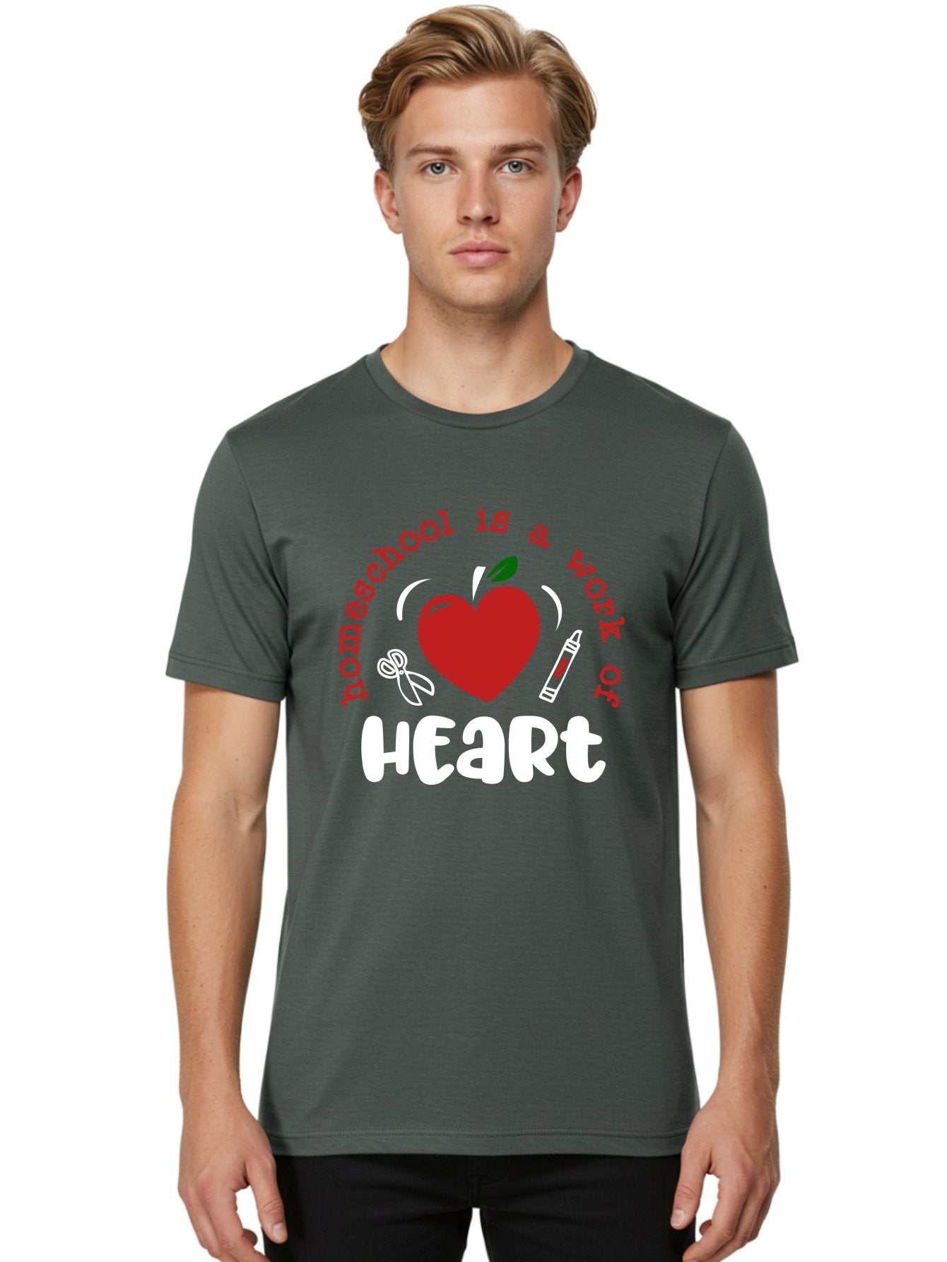 Homeschool-Is-A-Work-Of-Heart-1 Men'S Graphic Tee, 100% Cotton, Comfortable Casual Summer Wear, Machine Washable, Homeschooling, Heart-Shaped Apple, Educational Graphics, School Supplies, Red Crayon, Inspirational Quote, Home Education, Aab346 20