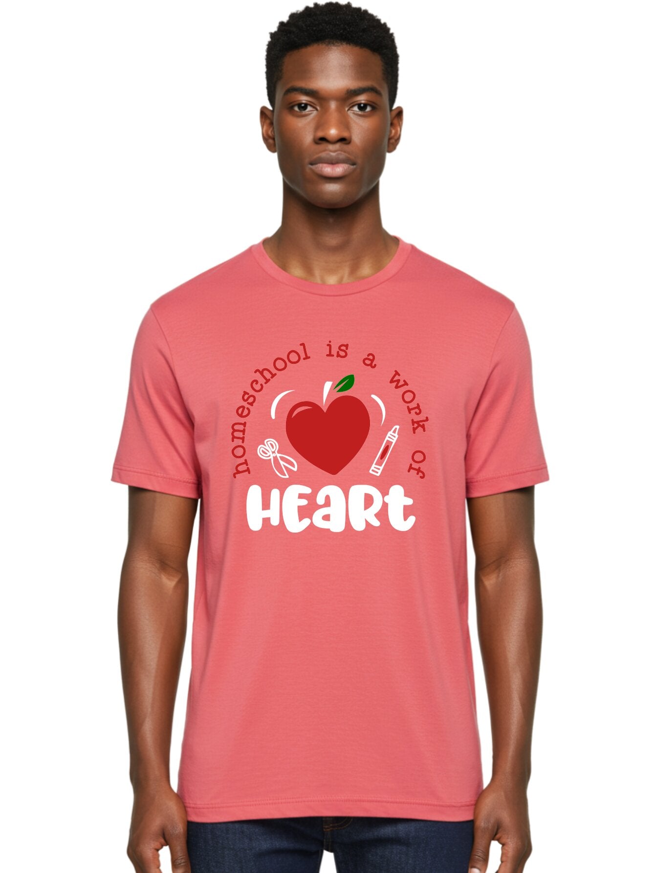 Homeschool-Is-A-Work-Of-Heart-1 Men'S Graphic Tee, 100% Cotton, Comfortable Casual Summer Wear, Machine Washable, Homeschooling, Heart-Shaped Apple, Educational Graphics, School Supplies, Red Crayon, Inspirational Quote, Home Education, Aab346 16