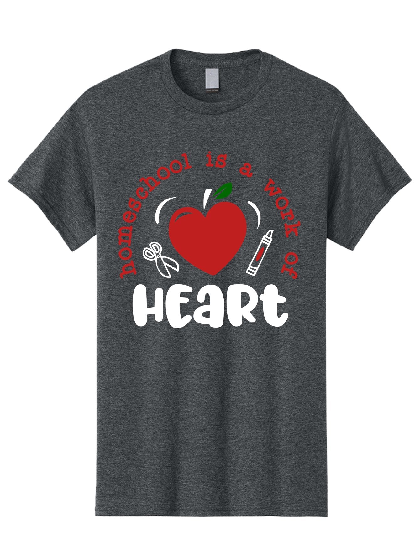 Homeschool-Is-A-Work-Of-Heart-1 Men'S Graphic Tee, 100% Cotton, Comfortable Casual Summer Wear, Machine Washable, Homeschooling, Heart-Shaped Apple, Educational Graphics, School Supplies, Red Crayon, Inspirational Quote, Home Education, Aab346 9
